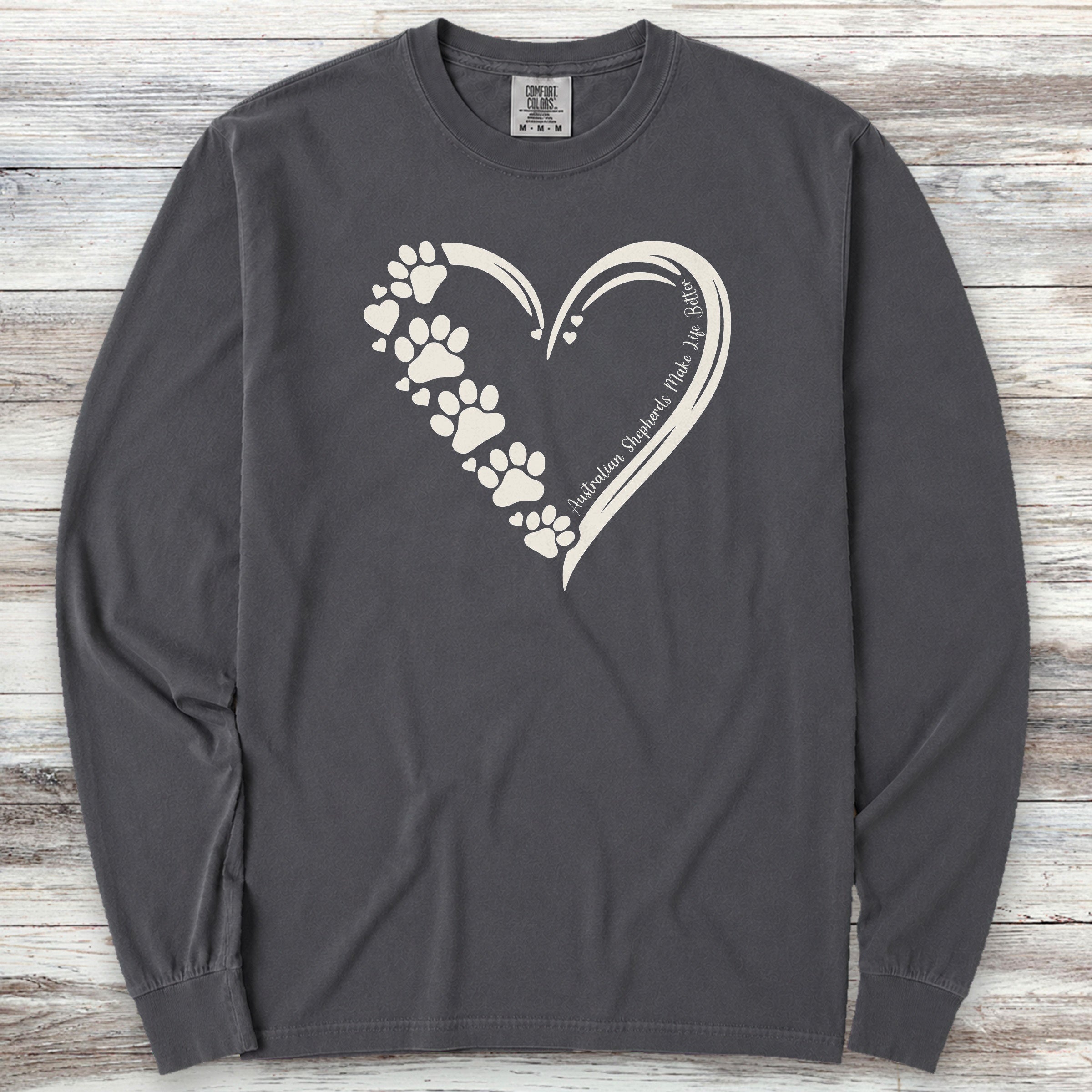 Australian Shepherd Loyal Heart Long Sleeve Tee - Graphite