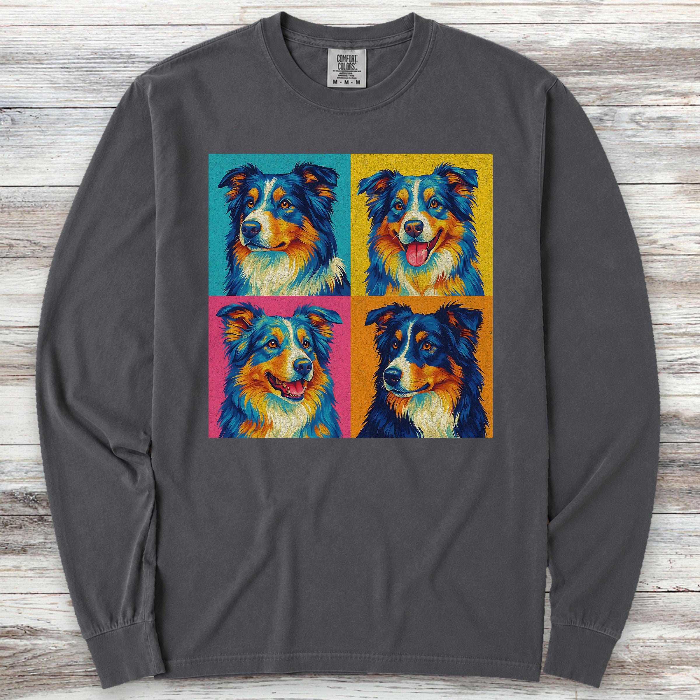 Australian Shepherd Pop Art Long Sleeve Tee - Graphite