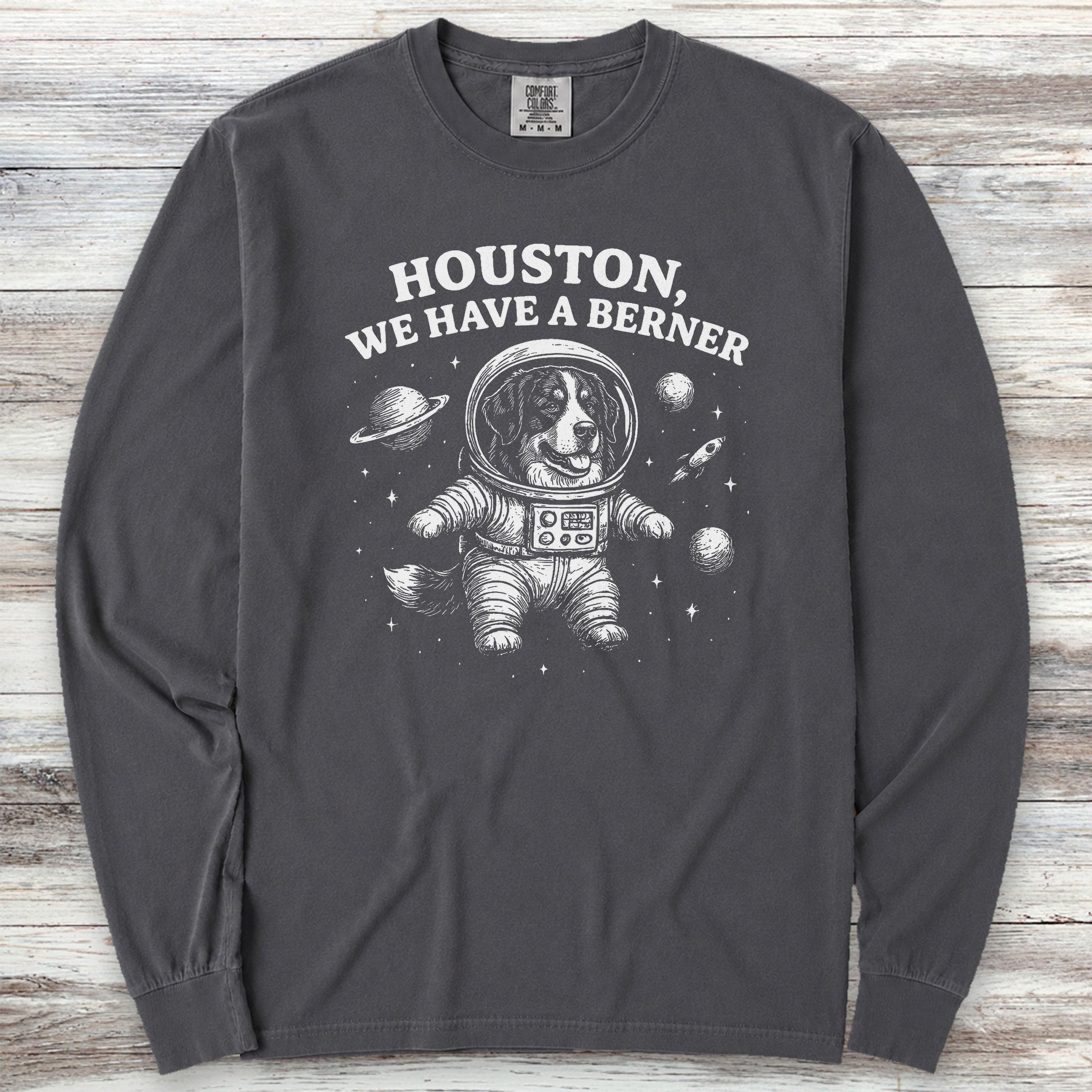 Bernese Mountain Dog Astronaut Long Sleeve Tee - Graphite
