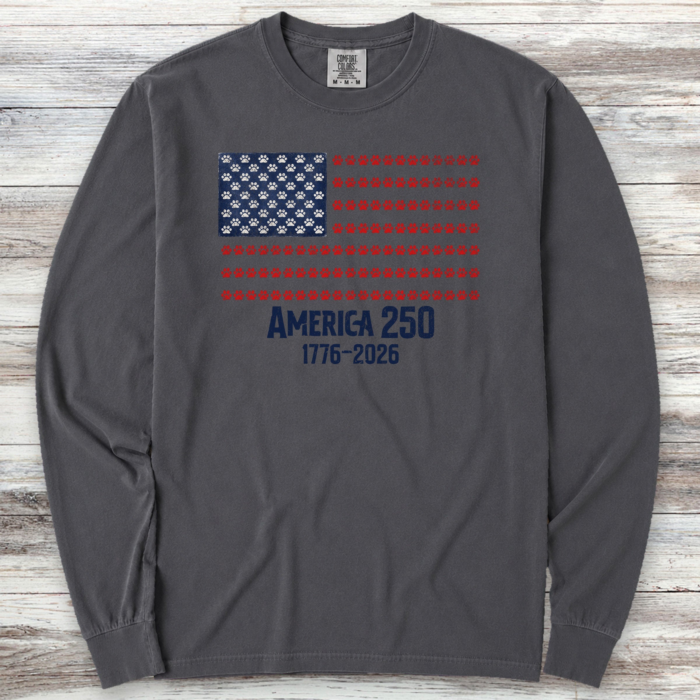 Vintage Red White & Paws 250 Long Sleeve Tee - Graphite
