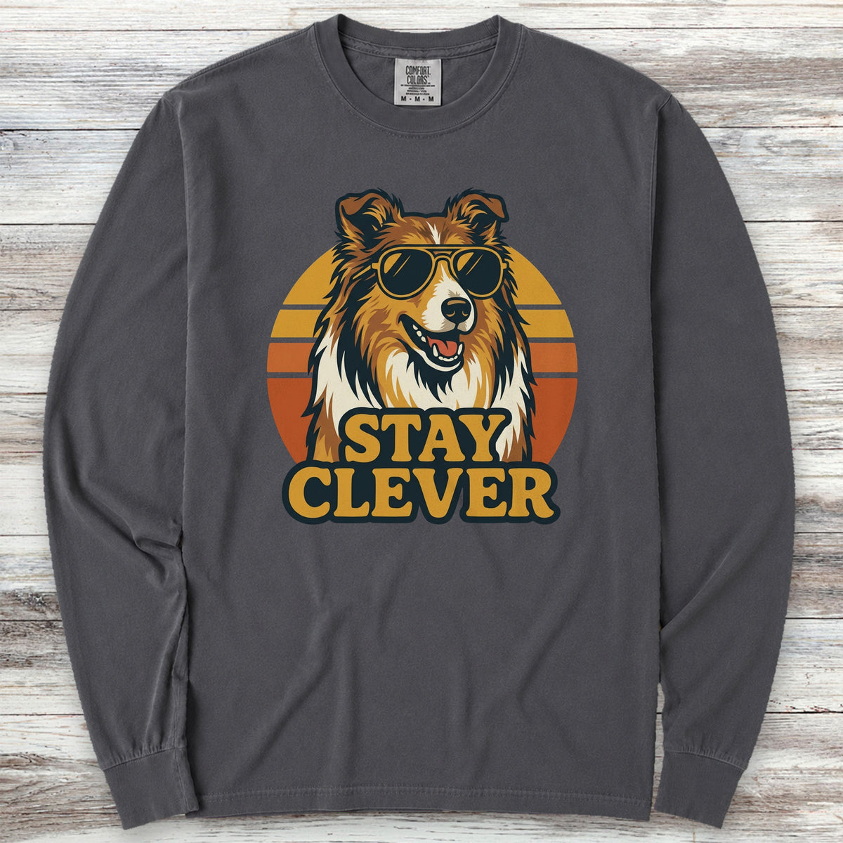 Rough Collie Stay Clever Long Sleeve Tee - Graphite