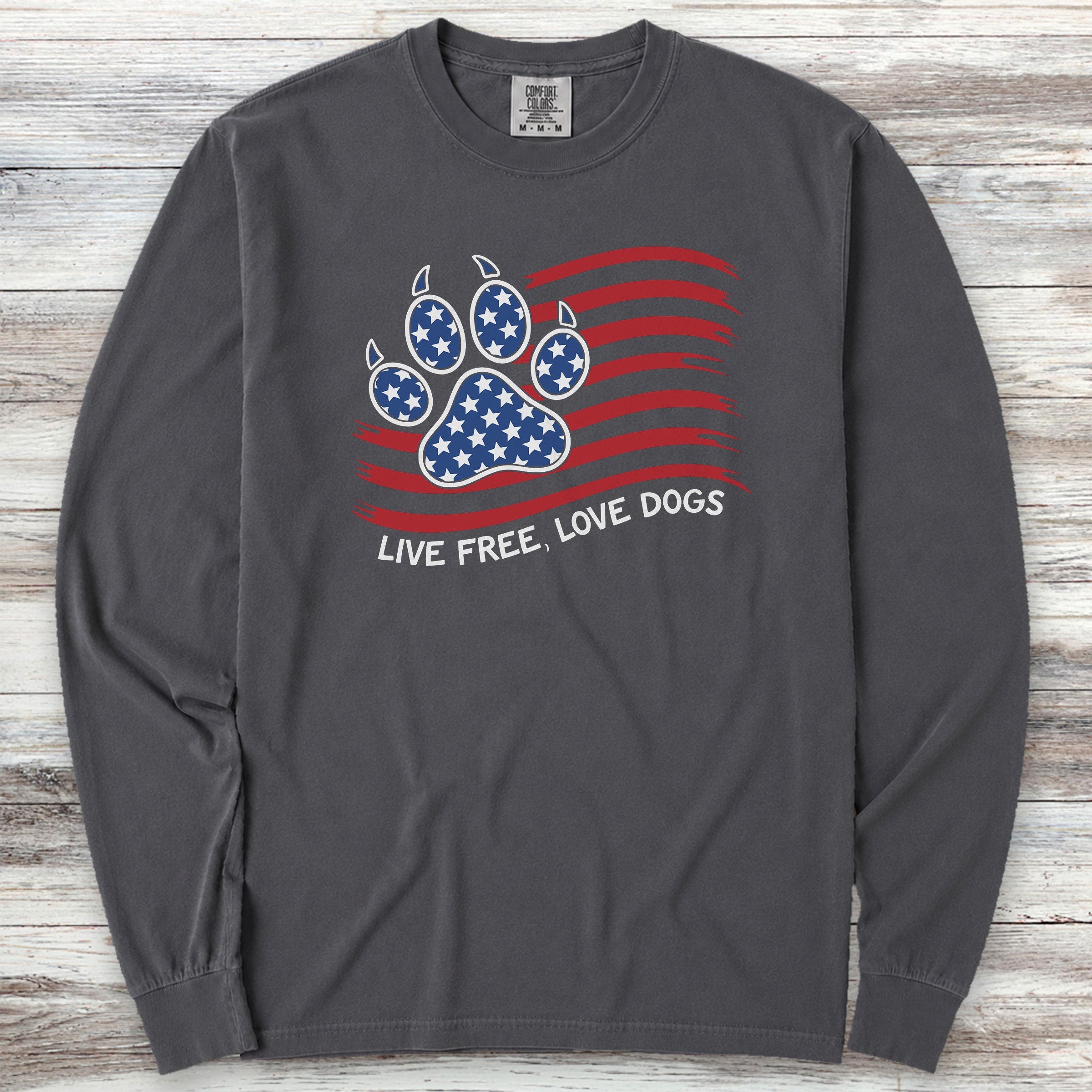 Live Free Love Dogs Flag Long Sleeve Tee - Graphite