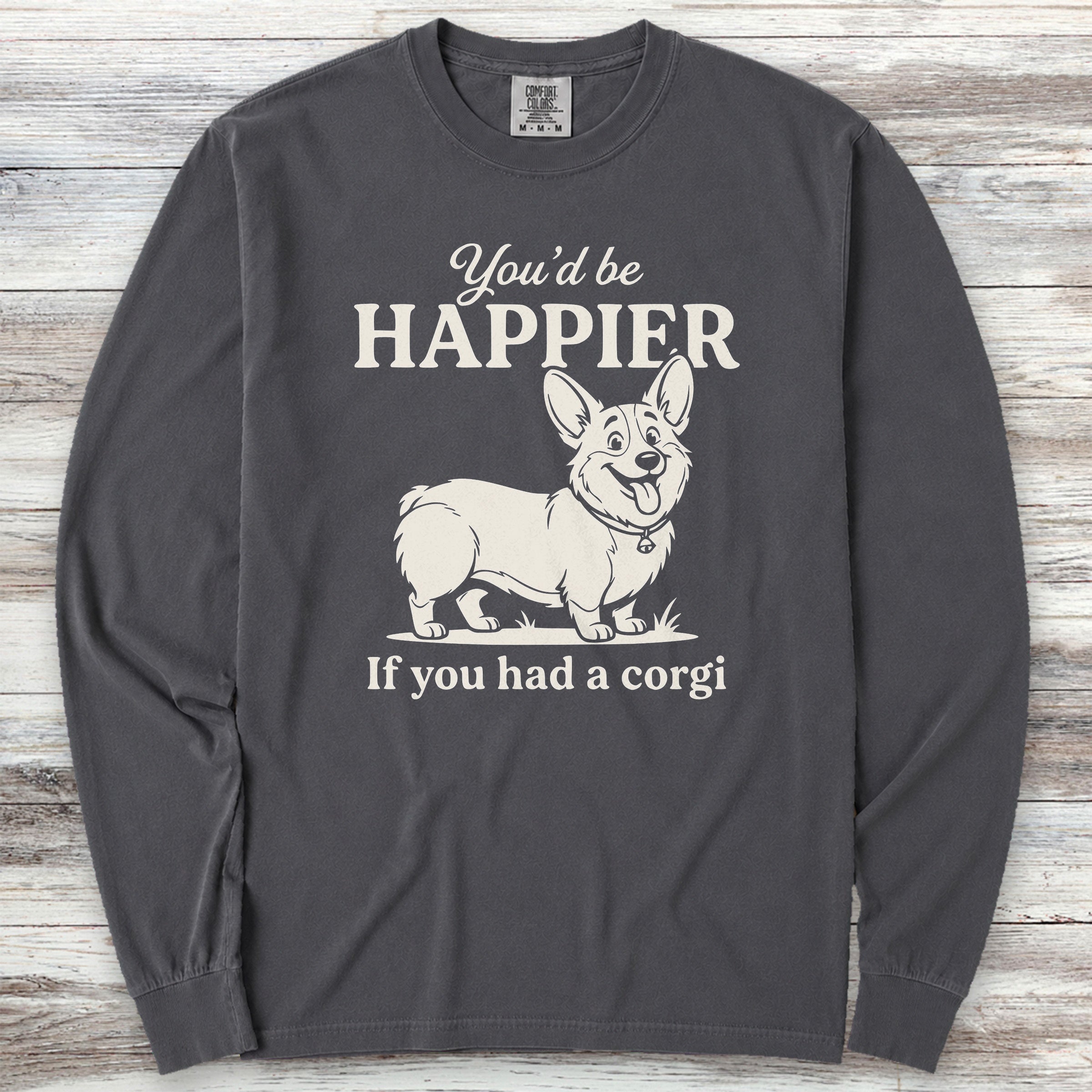 Corgi Happier Long Sleeve Tee - Graphite