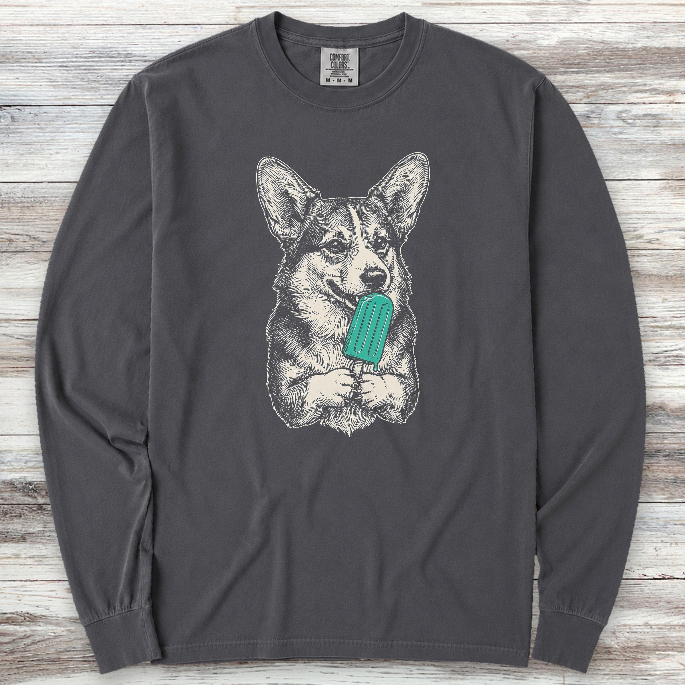 Corgi Pupsicle Long Sleeve Tee - Graphite