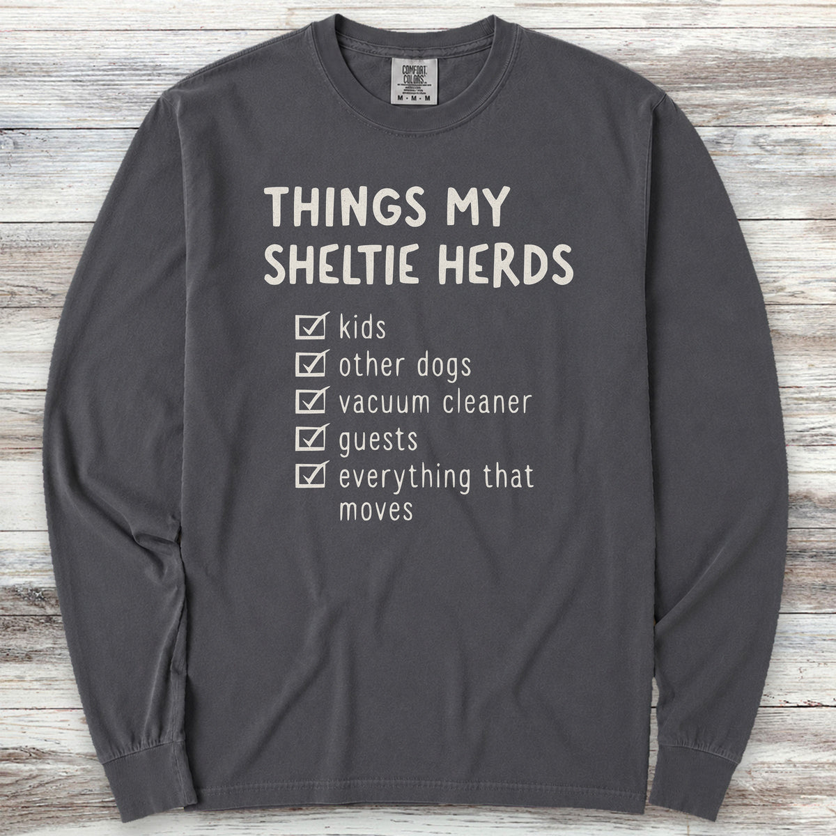 Shetland Sheepdog Herding List Long Sleeve Tee - Graphite