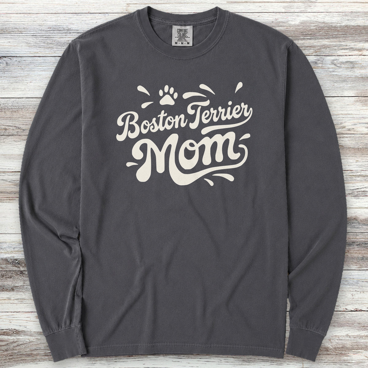 Boston Terrier Groovy Mom Long Sleeve Tee - Graphite