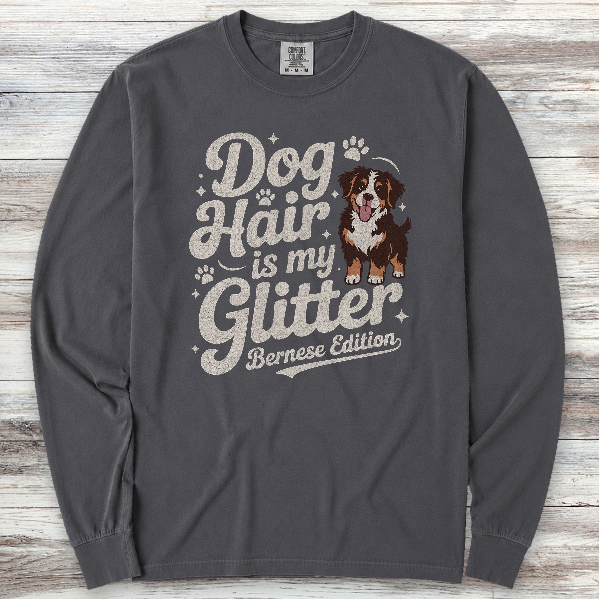 Bernese Mountain Dog Glitter Long Sleeve Tee - Graphite