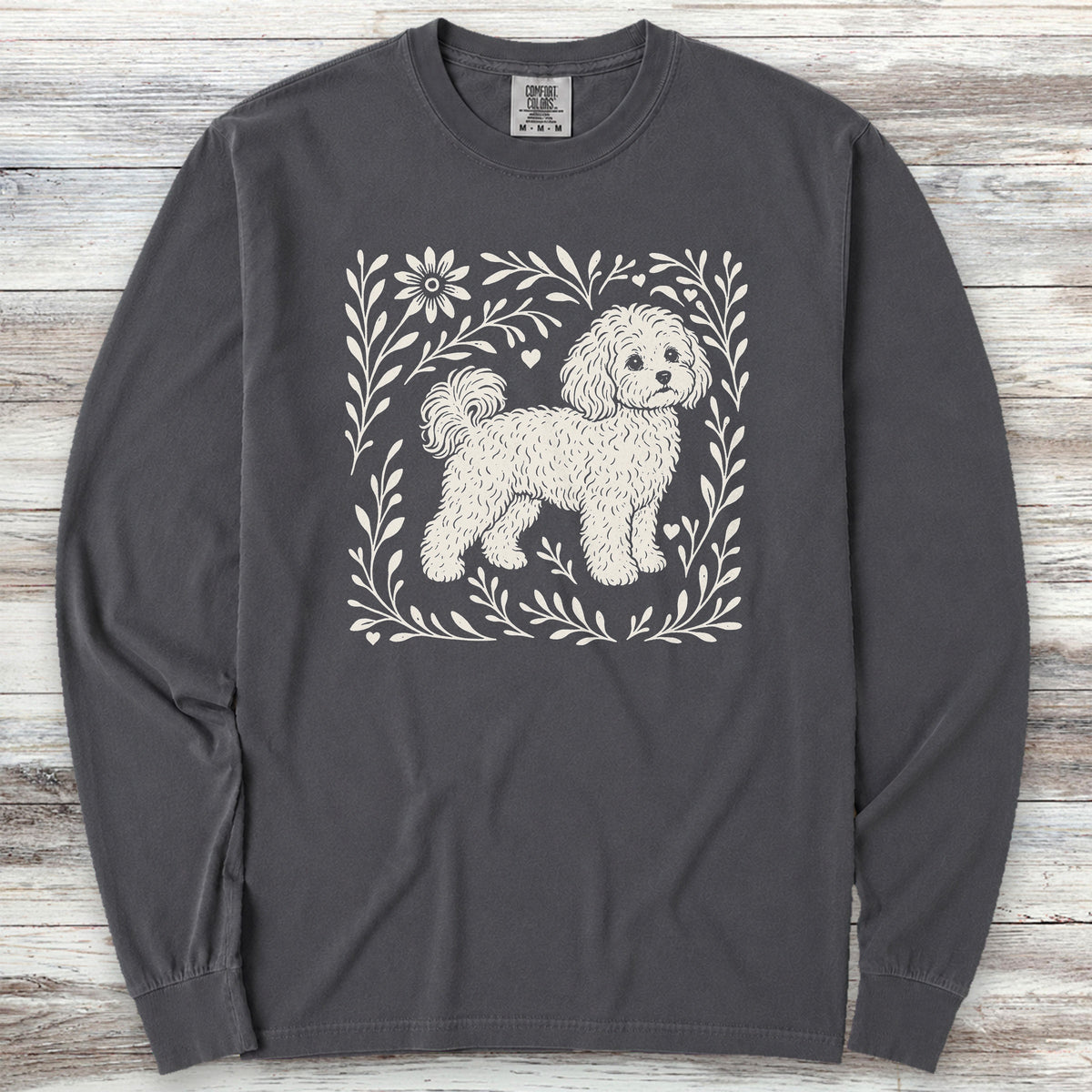 Maltipoo Linocut Long Sleeve Tee - Graphite