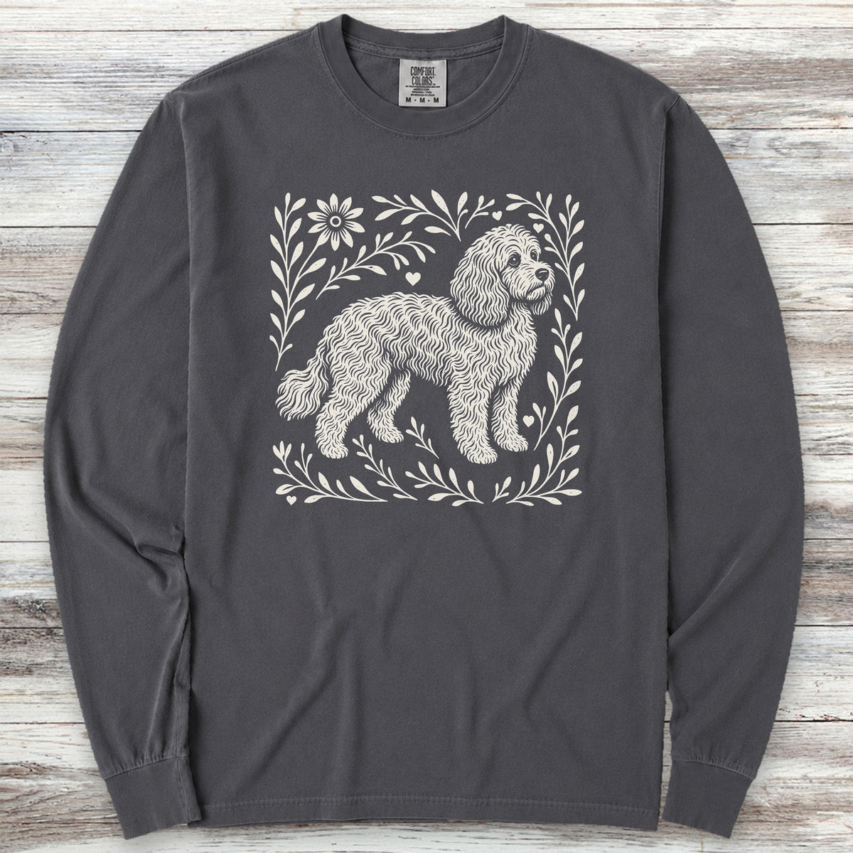 Cockapoo Linocut Long Sleeve Tee - Graphite