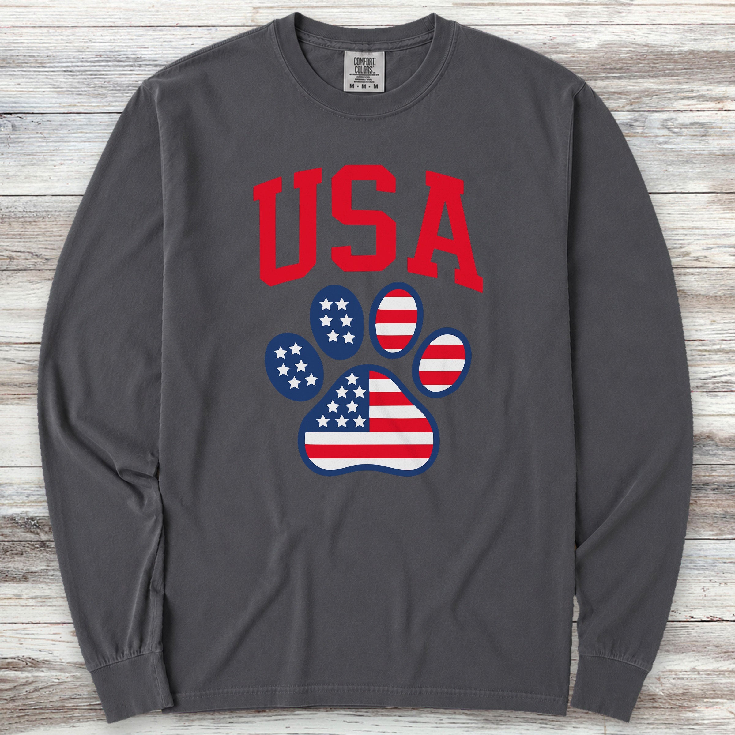 USA Paw Print Long Sleeve Tee - Graphite