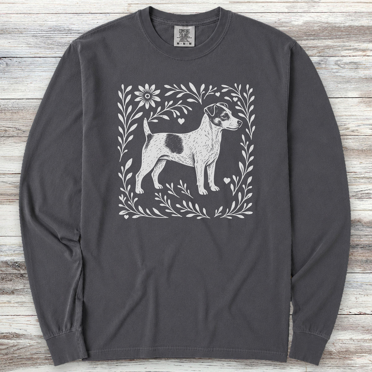 Jack Russell Linocut Long Sleeve Tee - Graphite