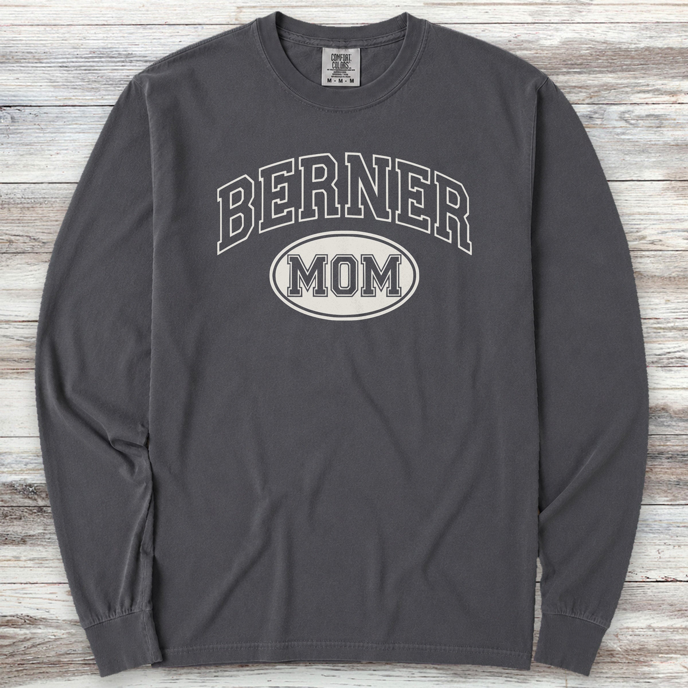 Bernese Mountain Dog University Mom Long Sleeve Tee - Graphite