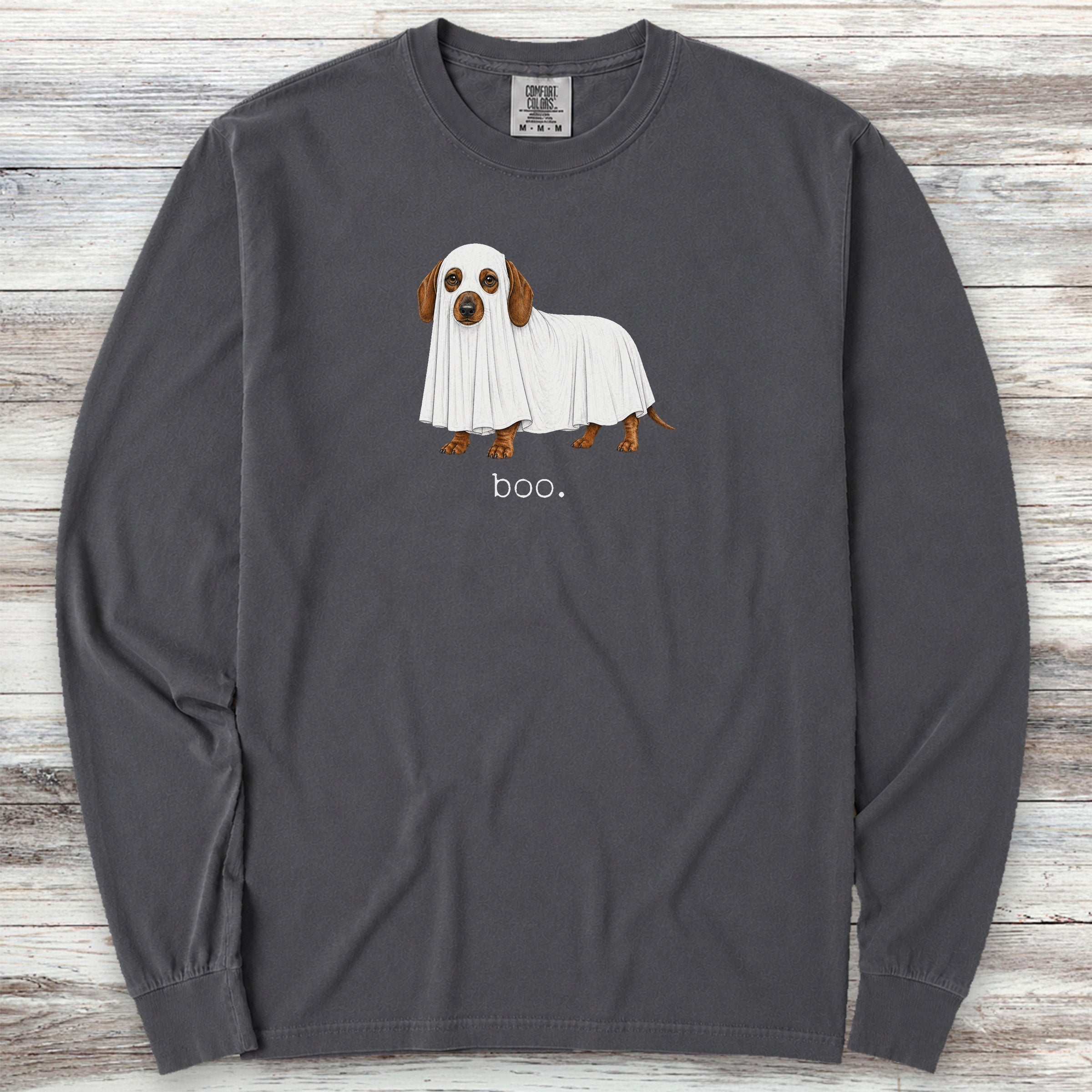 Dachshund Boo Long Sleeve Tee - Graphite