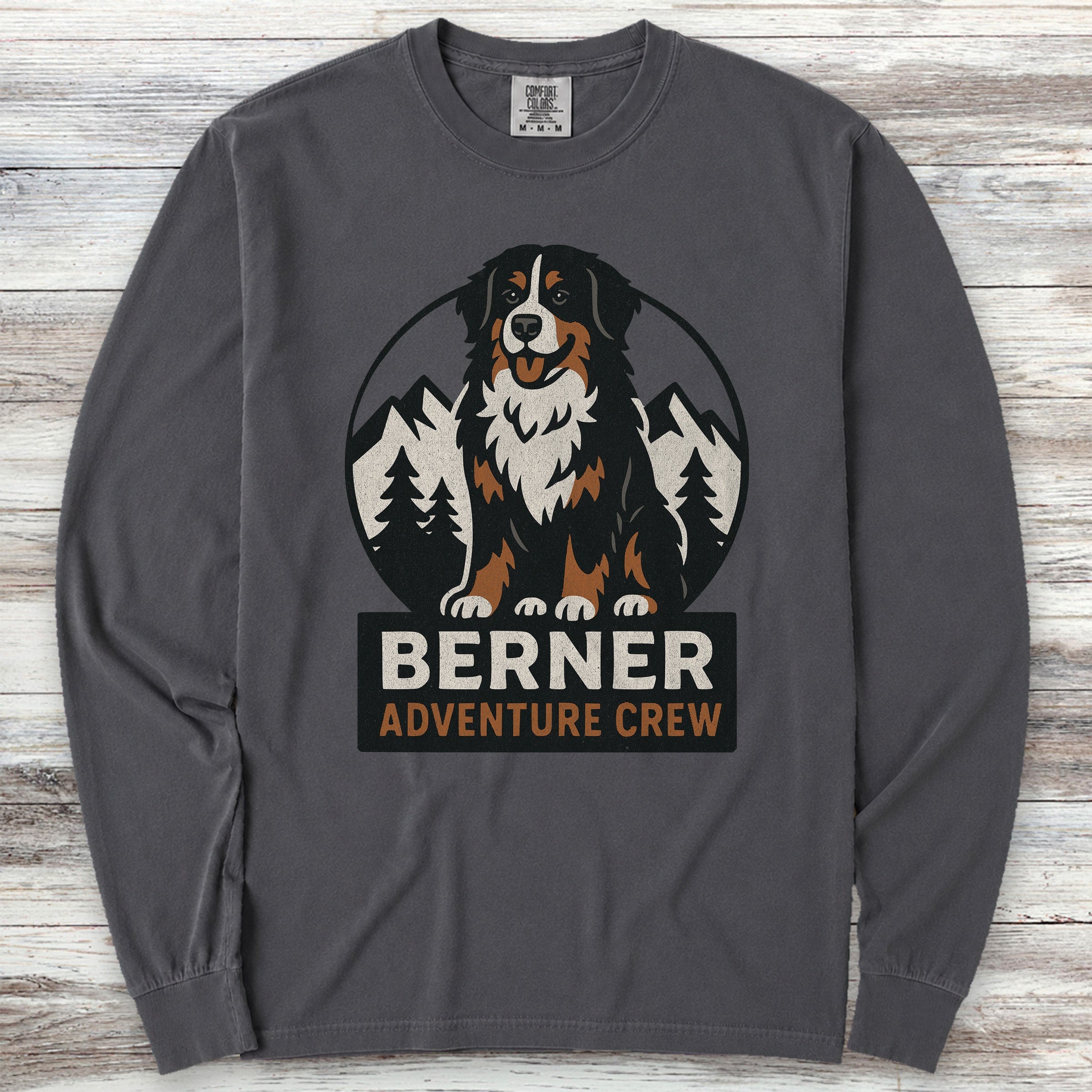 Bernese Mountain Dog Adventure Crew Long Sleeve Tee - Graphite