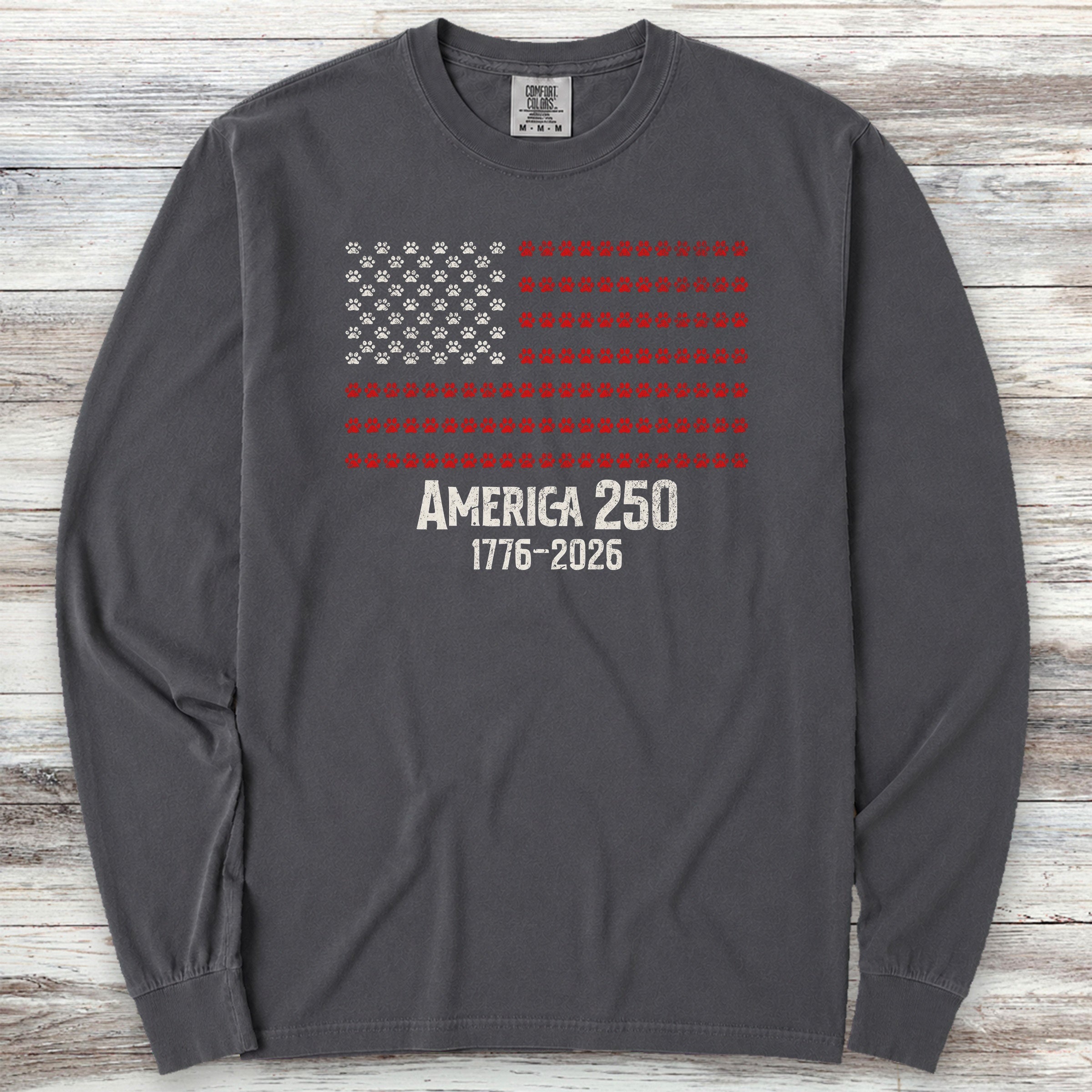 Vintage Red White & Paws 1776-2026 Long Sleeve Tee - Graphite