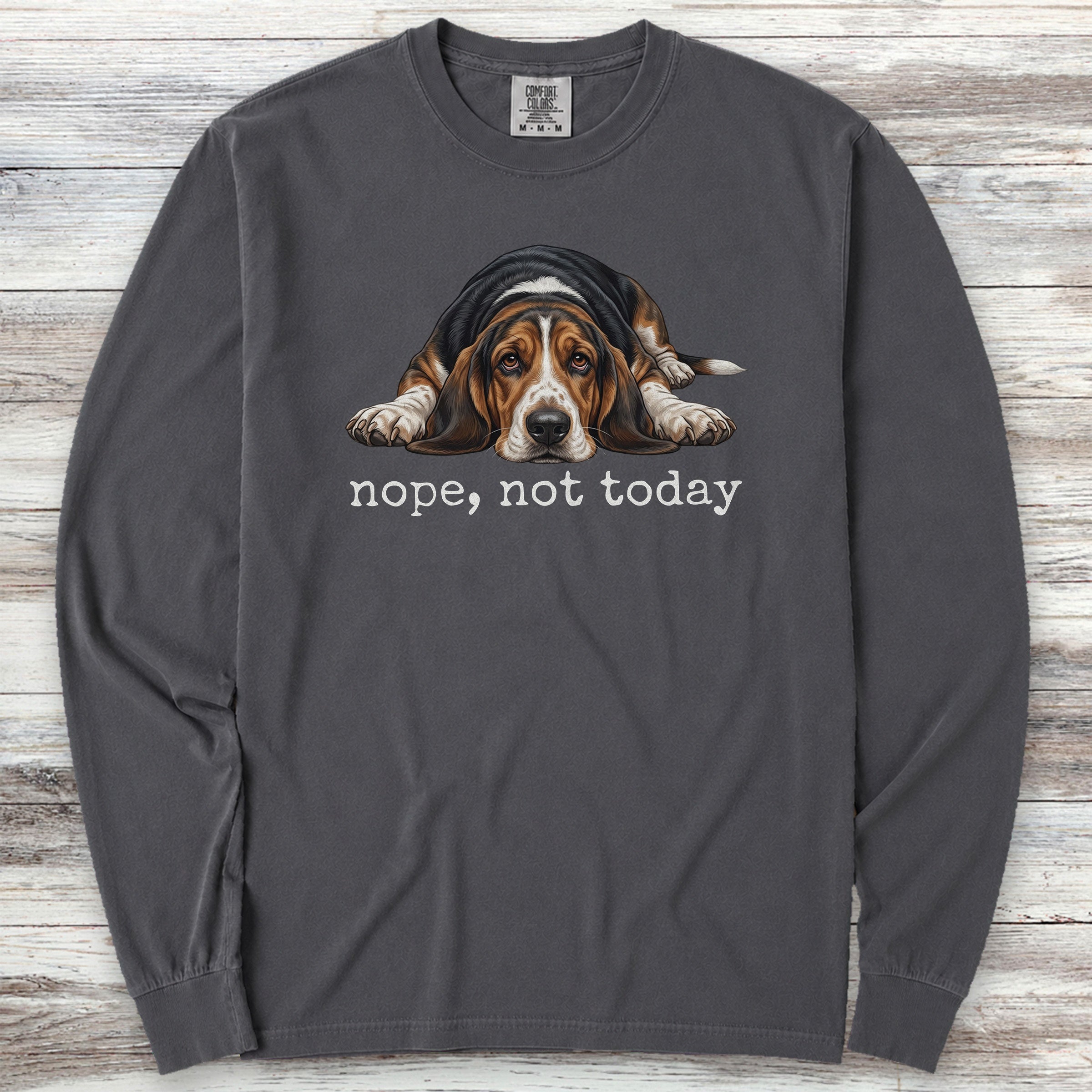 Basset Hound Nope Long Sleeve Tee - Graphite