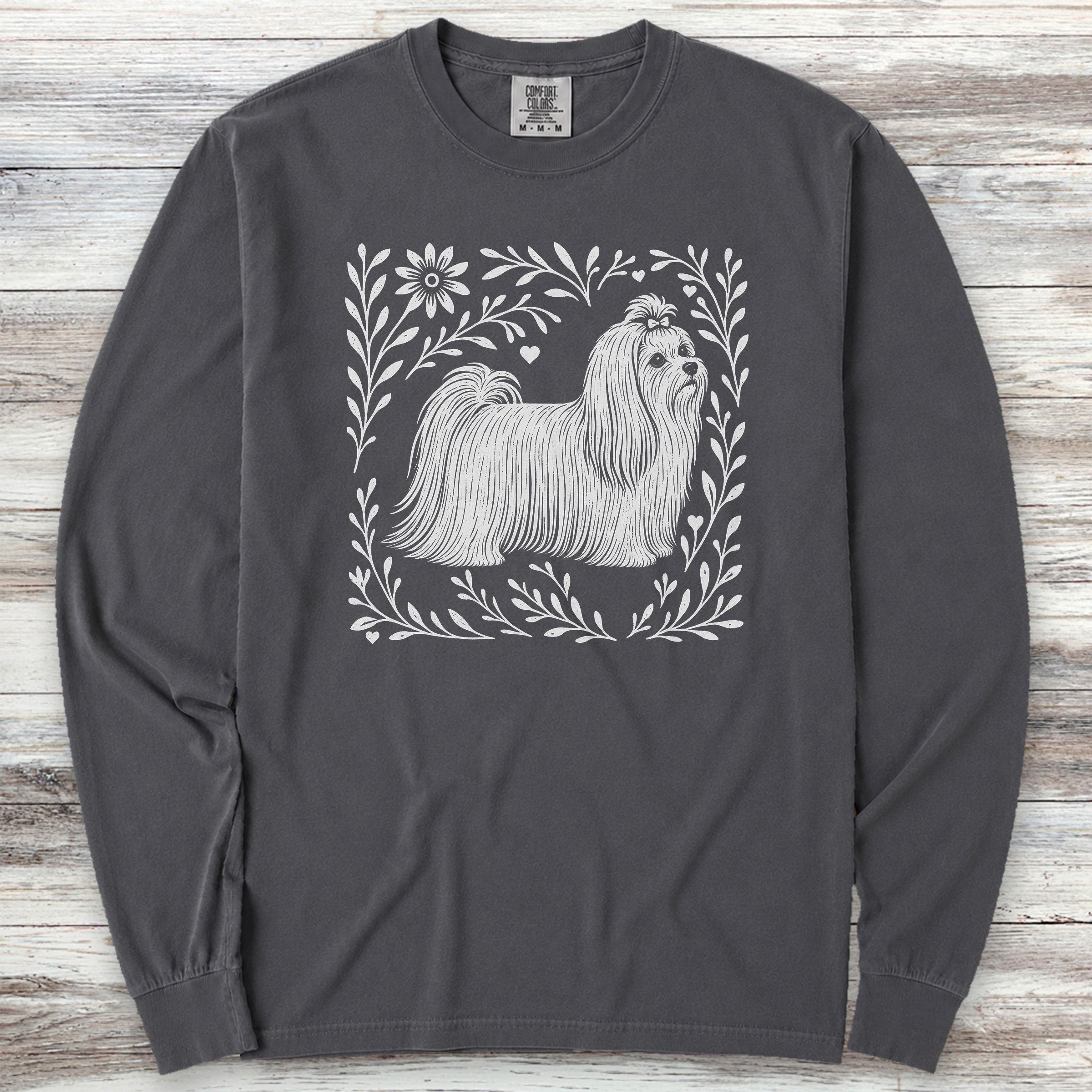 Maltese Linocut Long Sleeve Tee - Graphite