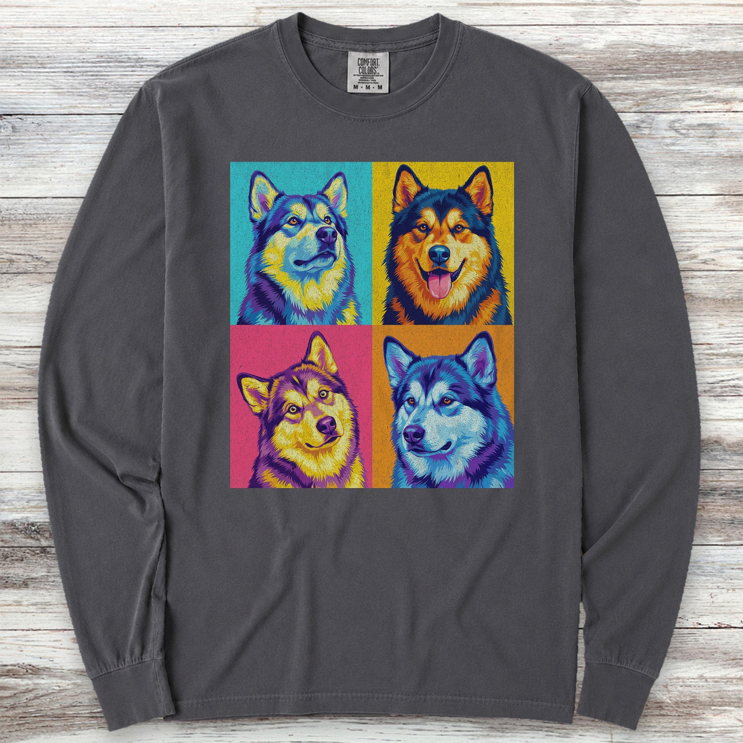 Pop Art Malamute Long Sleeve Tee - Graphite