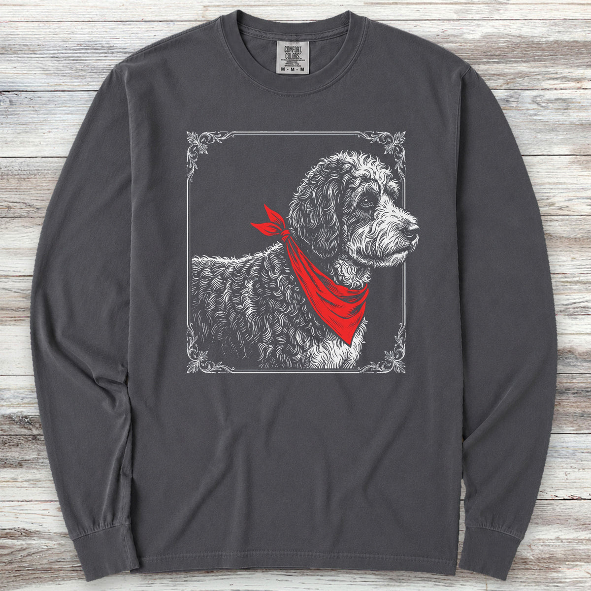 Bernedoodle Etching Long Sleeve Tee - Graphite