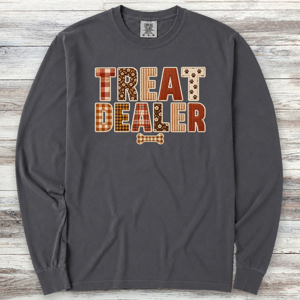 Treat Dealer Fall Faux Patchwork Long Sleeve Tee - Graphite