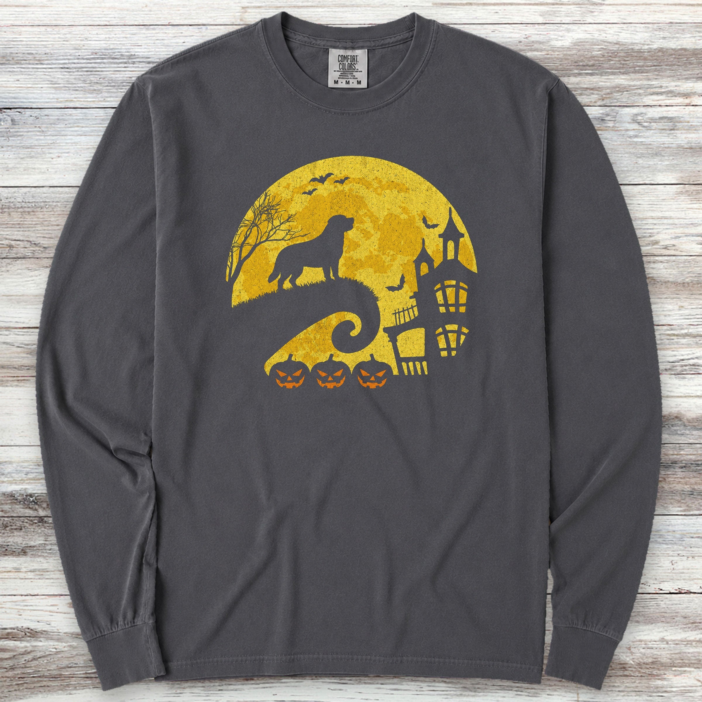 Swiss Mountain Dog Halloween Moon Long Sleeve Tee - Graphite