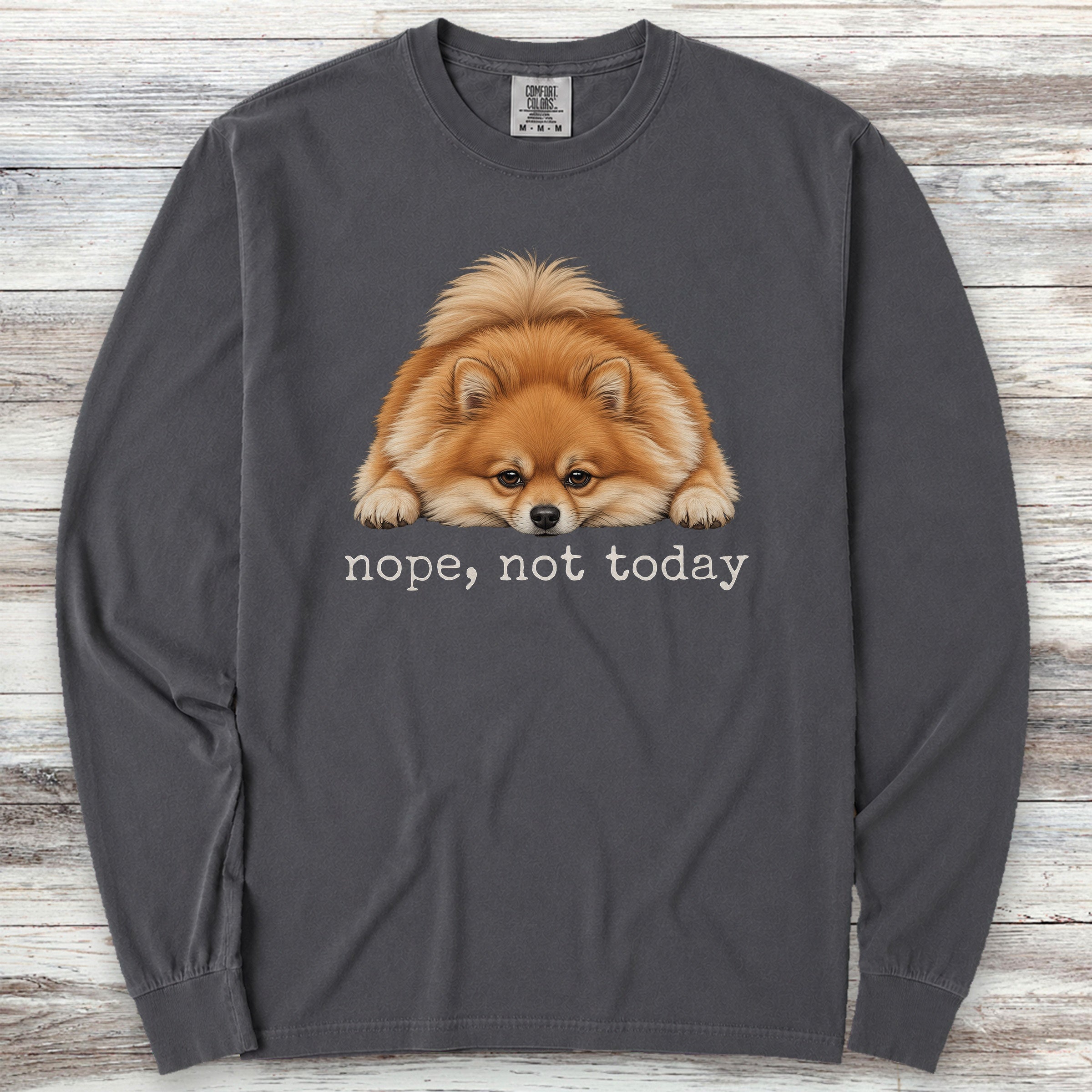 Pomeranian Nope Long Sleeve Tee - Graphite