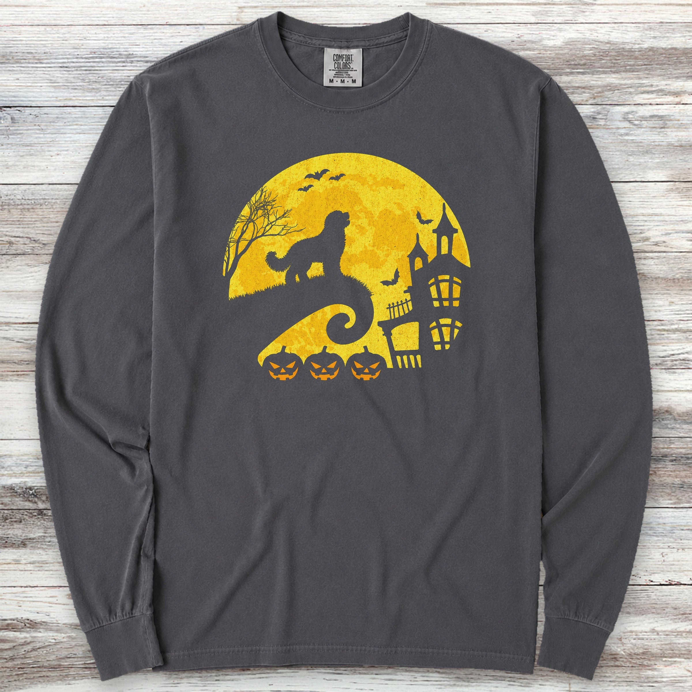 Bernedoodle Halloween Moon Long Sleeve Tee - Graphite
