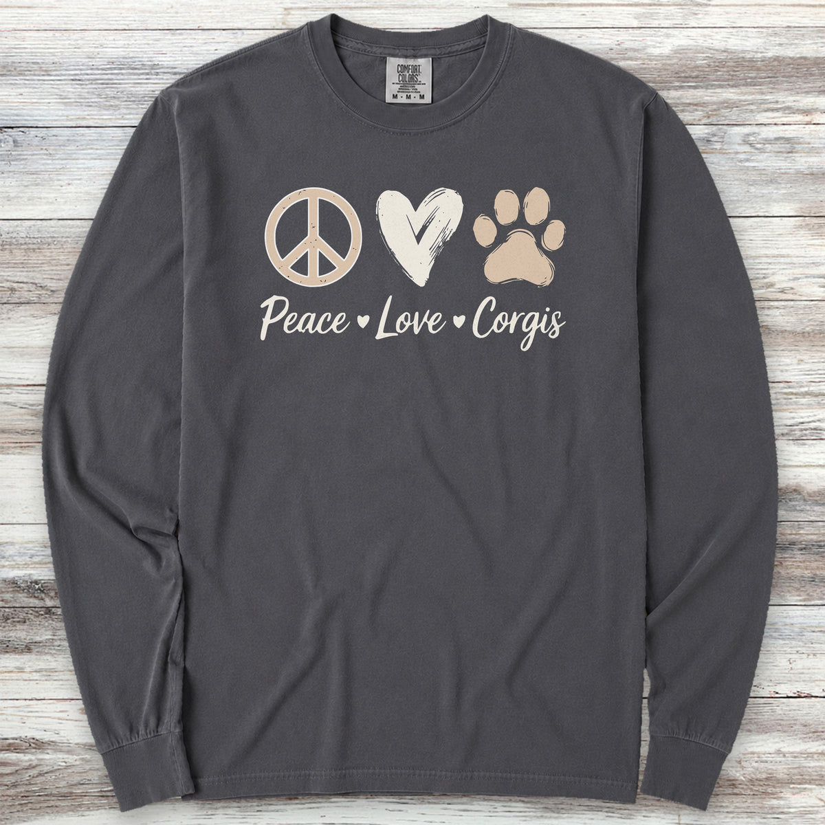 Corgi Peace Long Sleeve Tee - Graphite