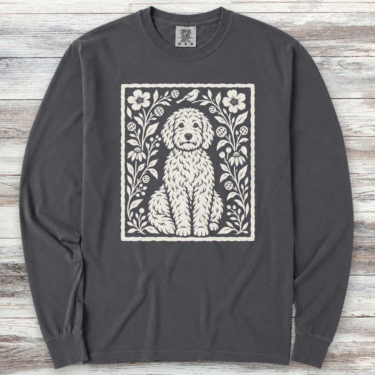 Doodle Folk Art Floral Long Sleeve Tee - Graphite