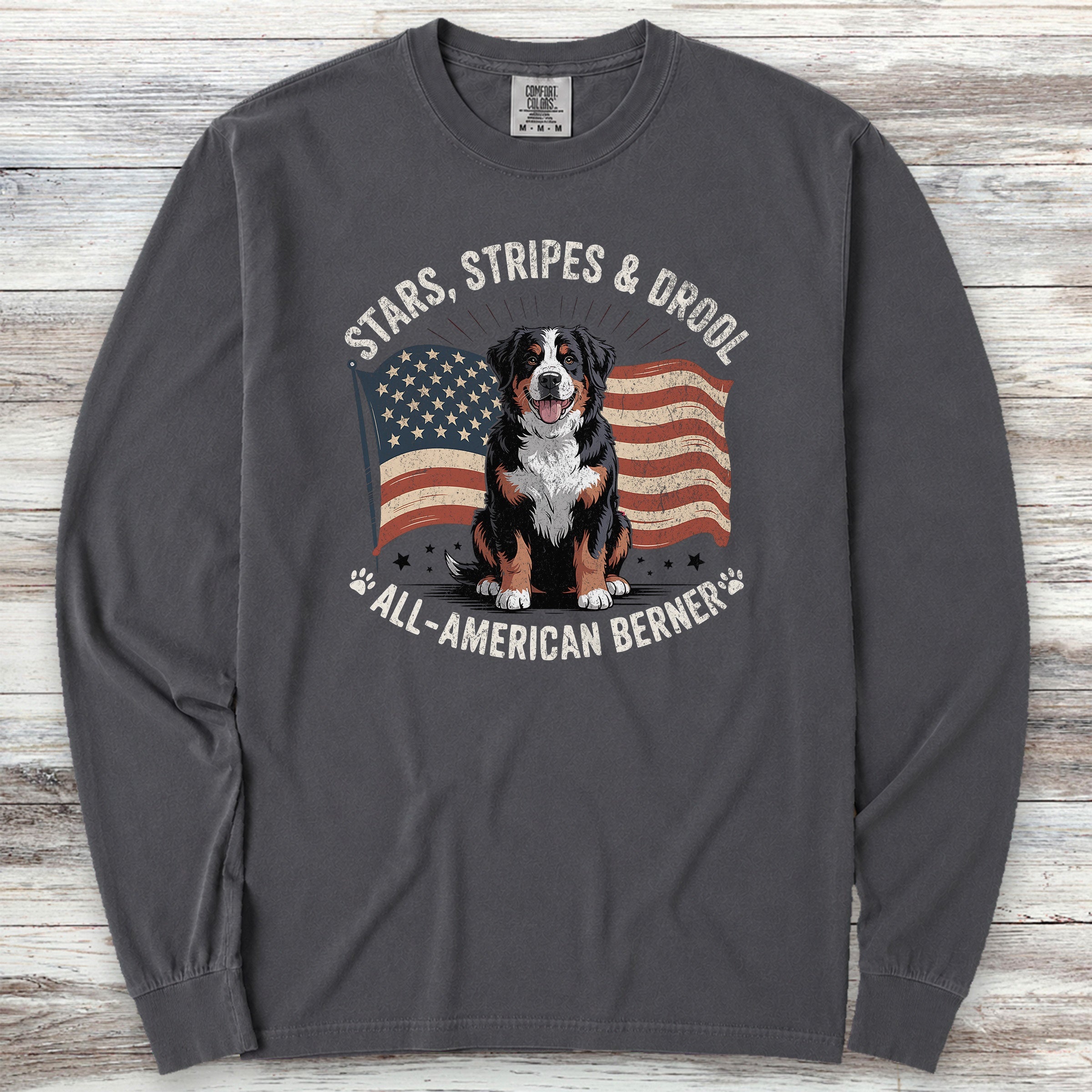 Bernese Mountain Dog All American Long Sleeve Tee - Graphite