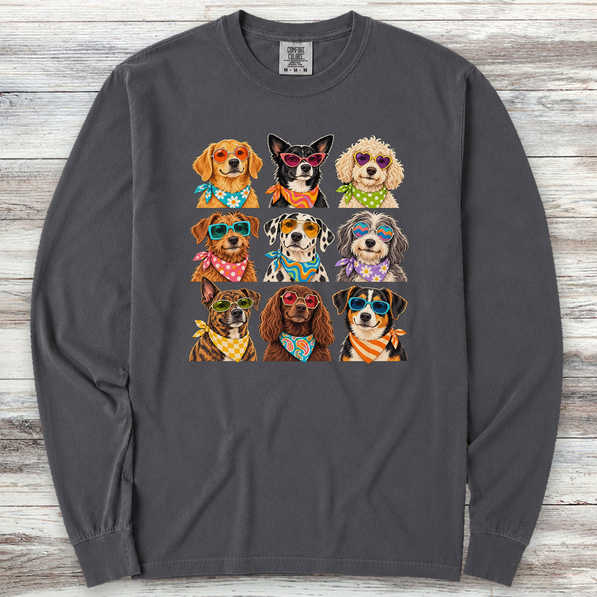 Groovy Dogs Grid Long Sleeve Tee - Graphite