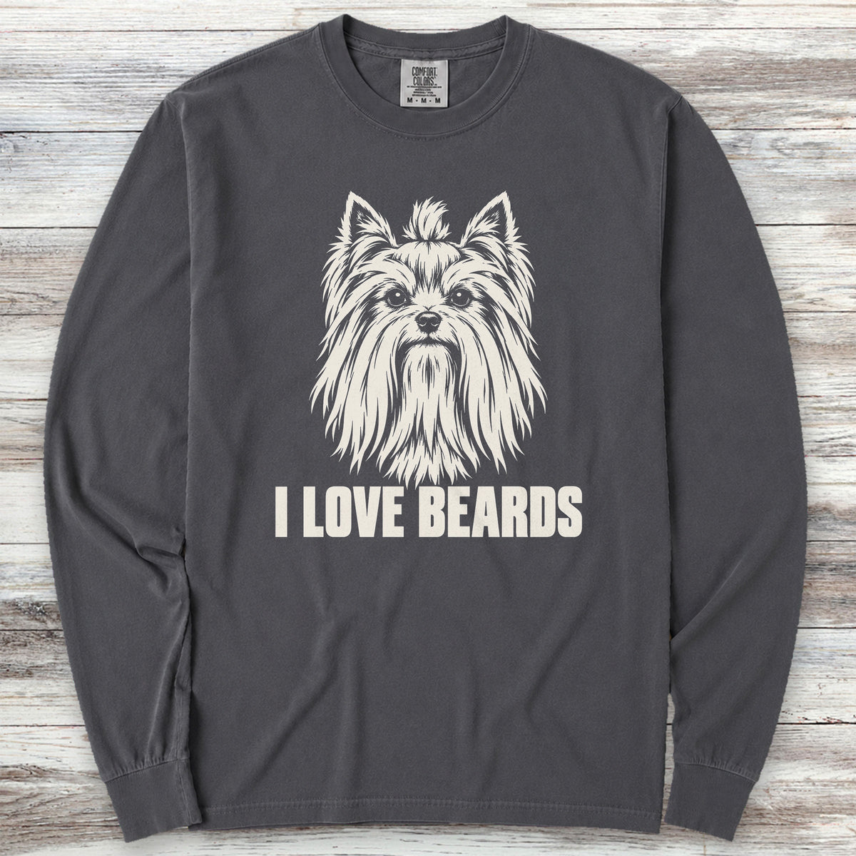 Yorkshire Terrier I Love Beards Long Sleeve Tee - Graphite