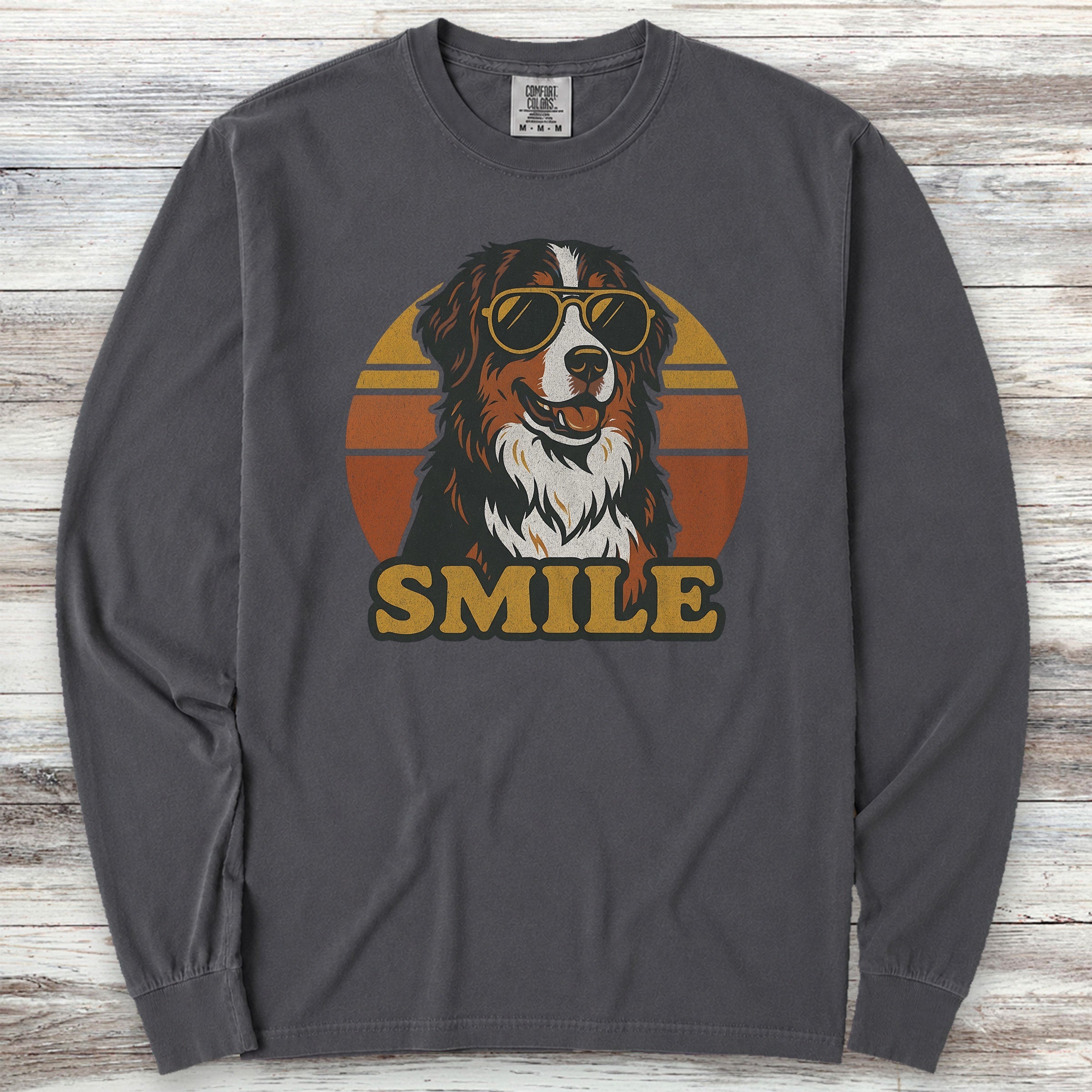 Bernese Mountain Dog Smile Long Sleeve Tee - Graphite