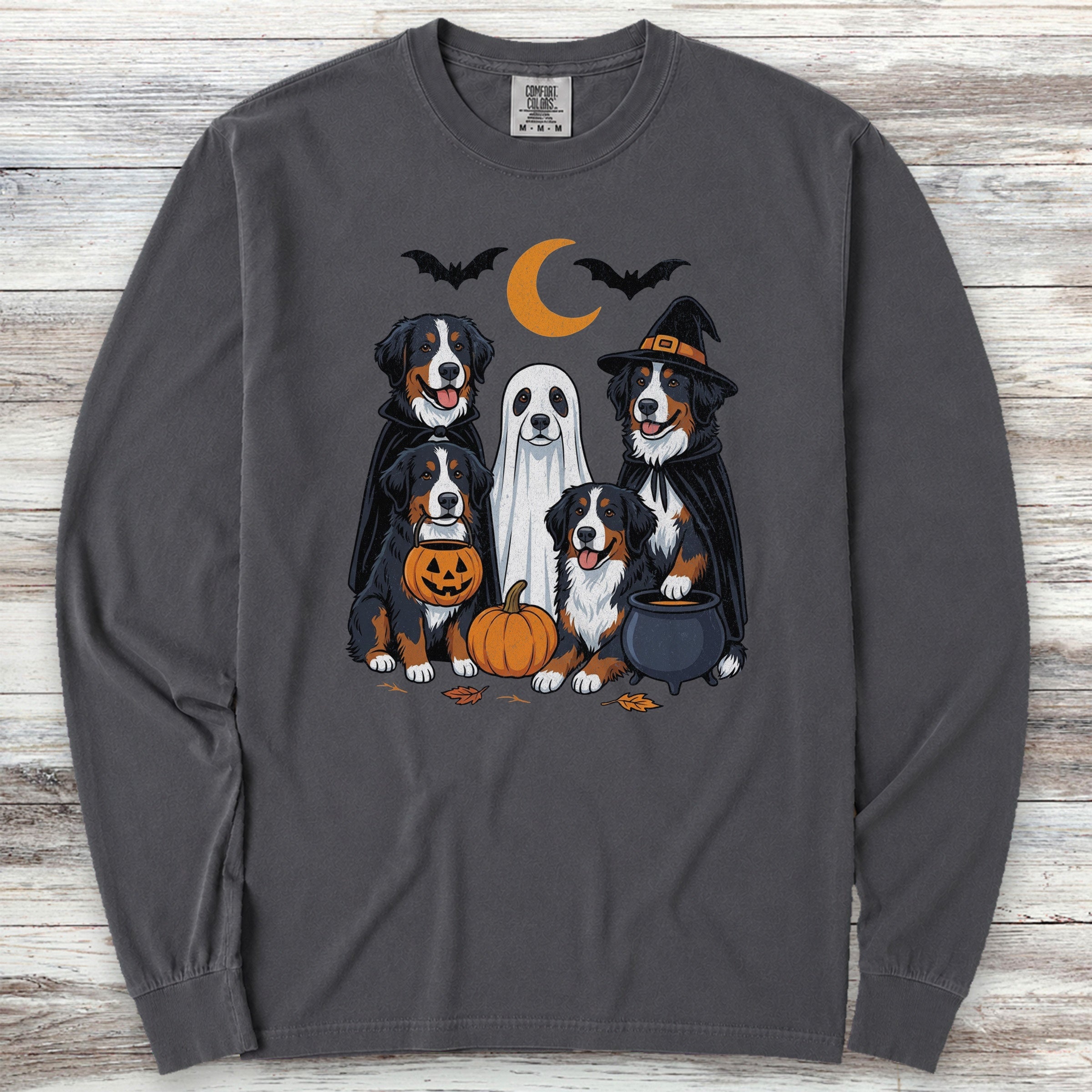 Bernese Mountain Dog Halloween Long Sleeve Tee - Graphite