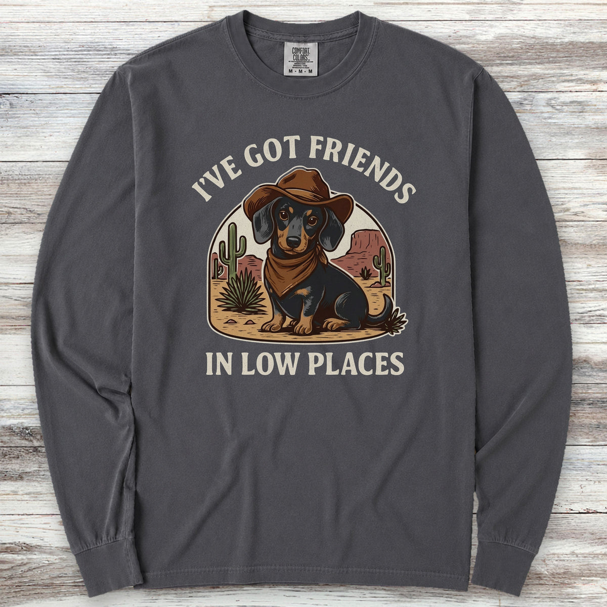 Dachshund Cowboy Friends Long Sleeve Tee - Graphite