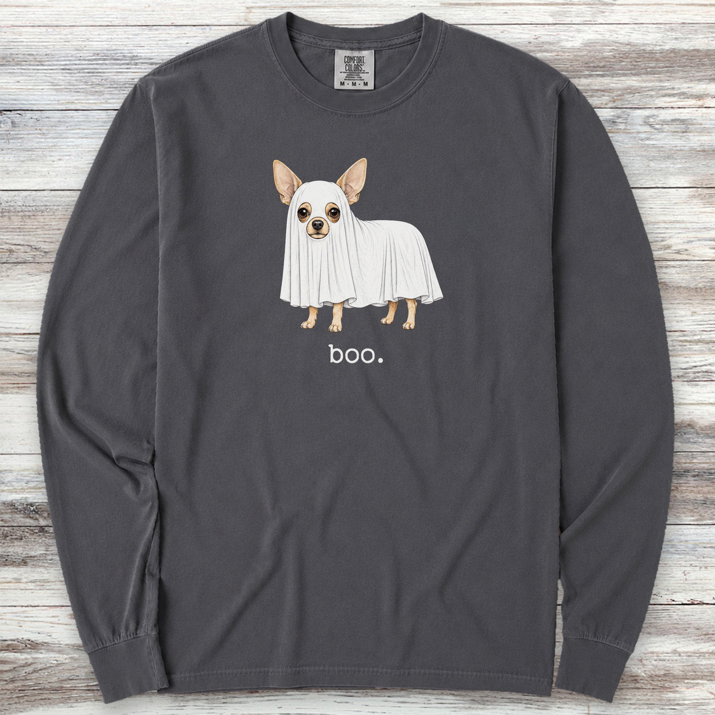 Chihuahua Boo Long Sleeve Tee - Graphite