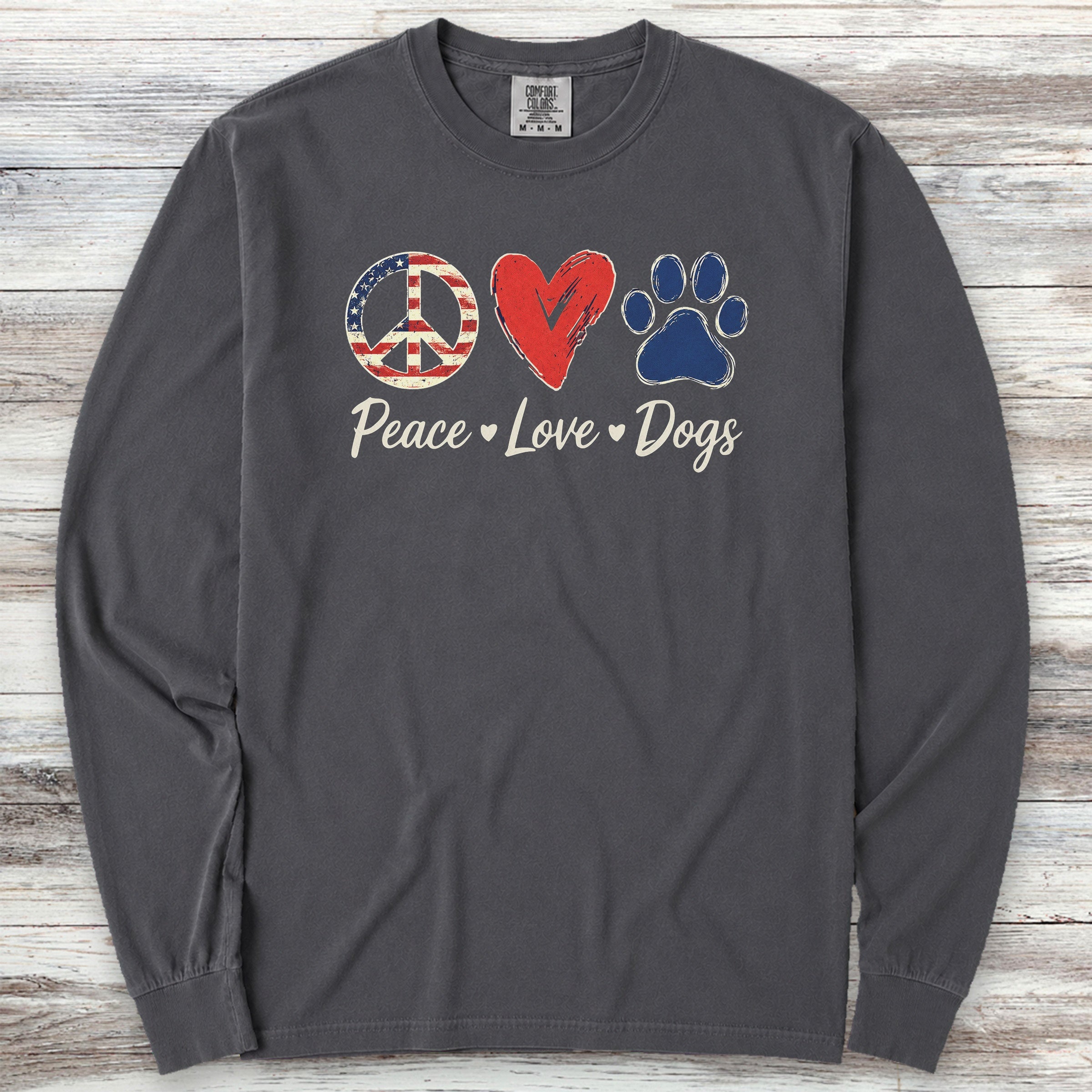 Peace Love Dogs USA Long Sleeve Tee - Graphite