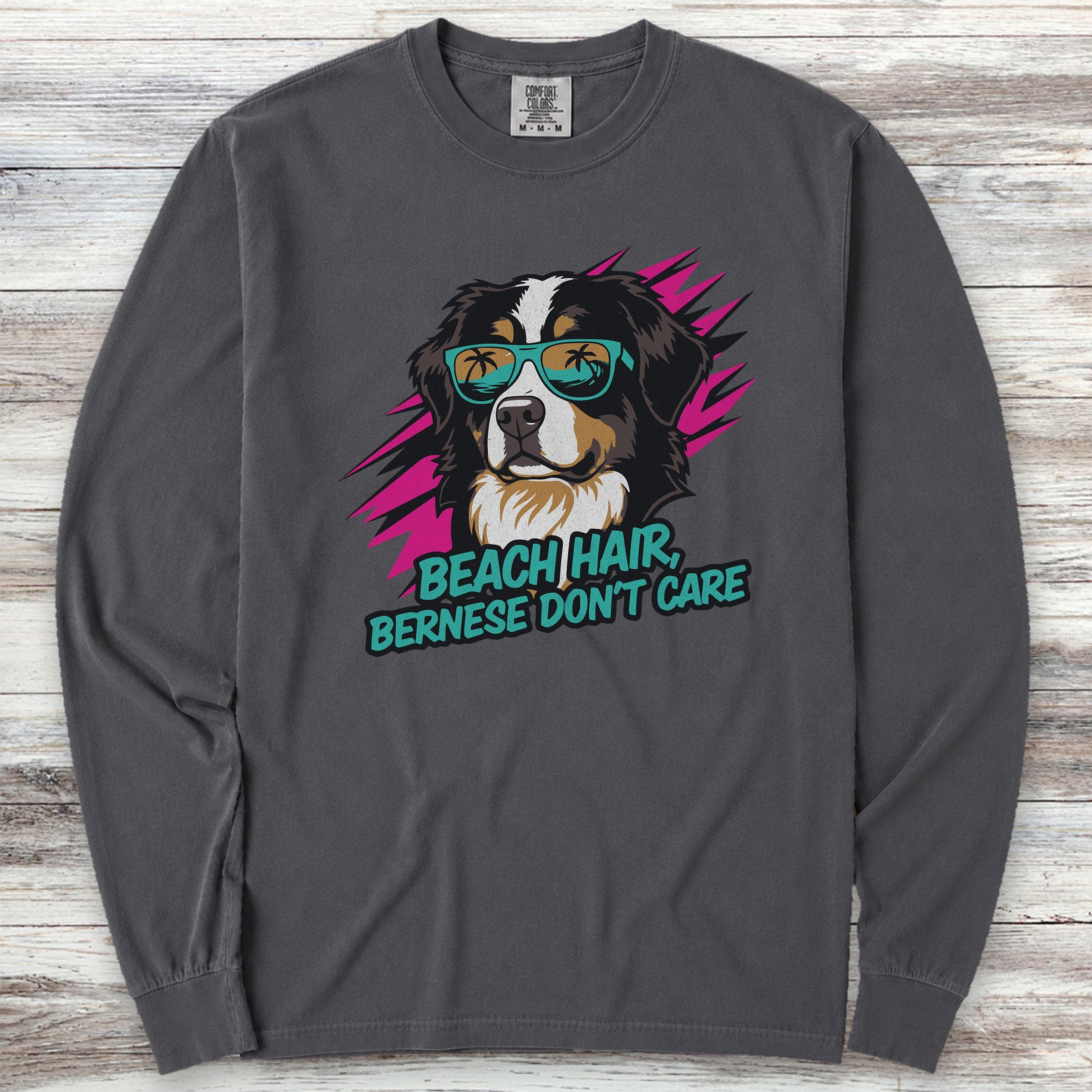 Bernese Mountain Dog Beach Hair Long Sleeve Tee - Graphite