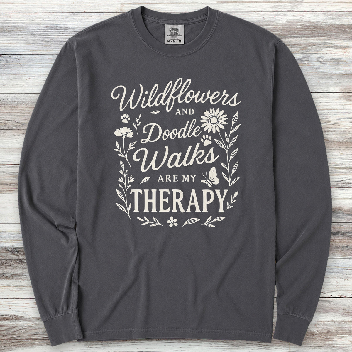 Doodle Walks & Wildflowers Long Sleeve Tee - Graphite