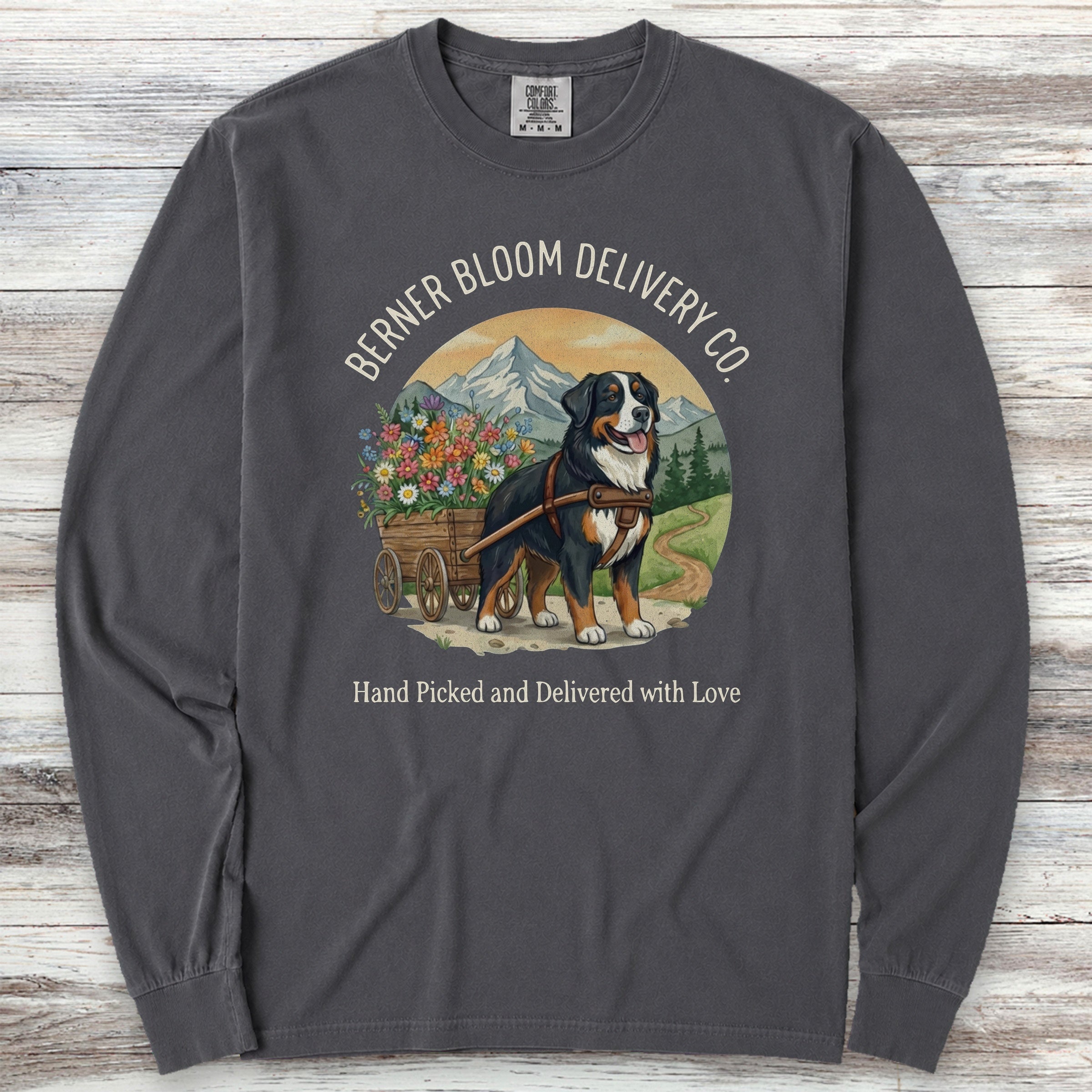 Bernese Mountain Dog Bloom Delivery Long Sleeve Tee - Graphite