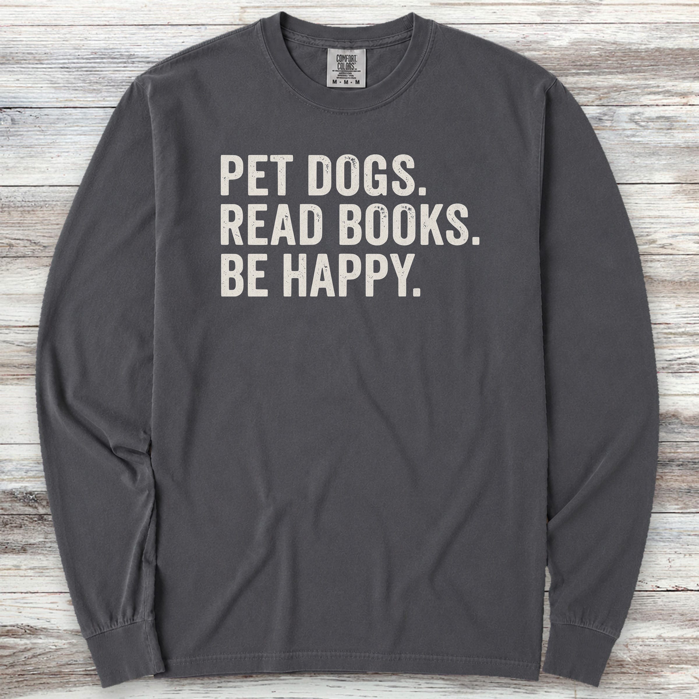 Dogs Books Happy Long Sleeve Tee - Graphite