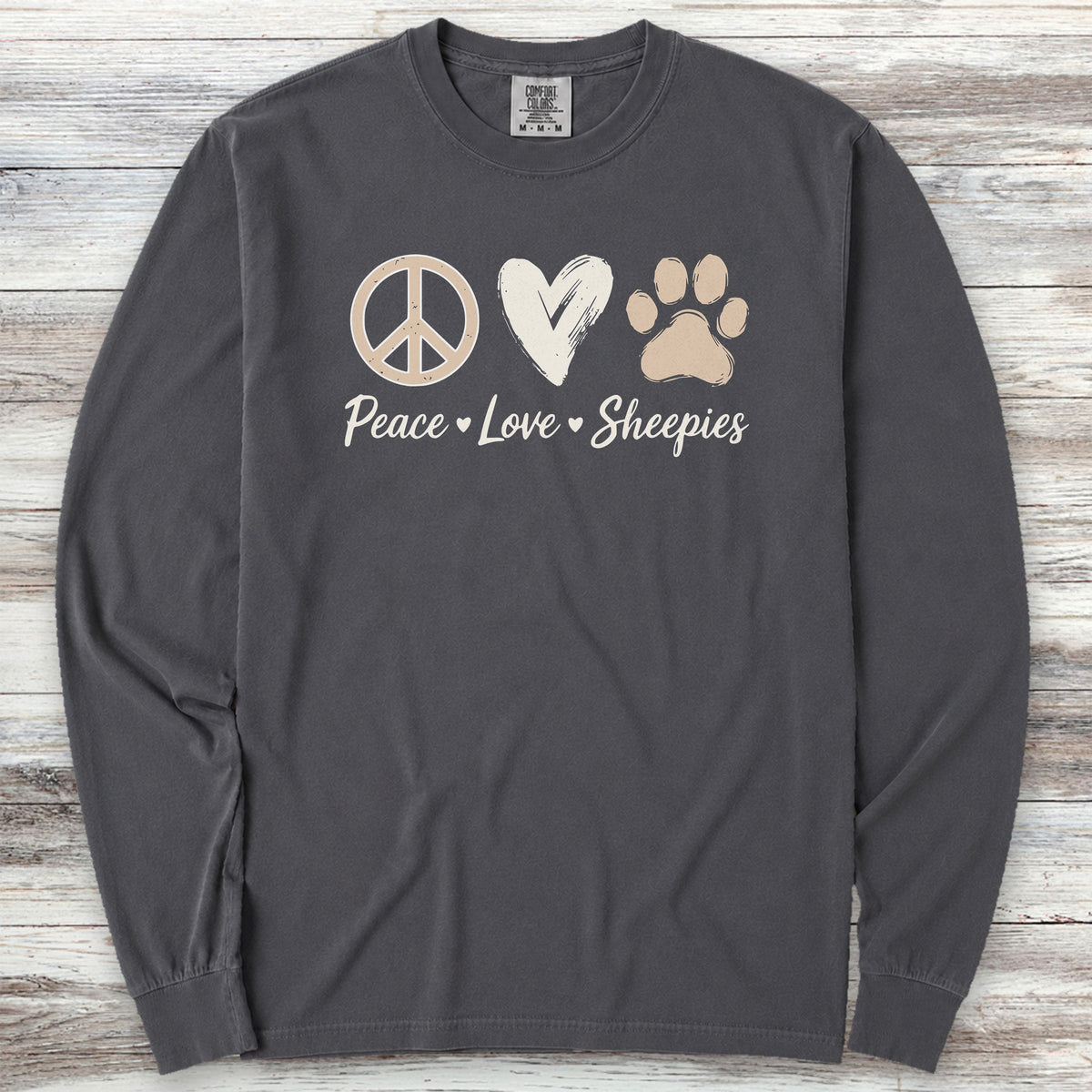 Old English Sheepdog Sheepie Peace Long Sleeve Tee - Graphite