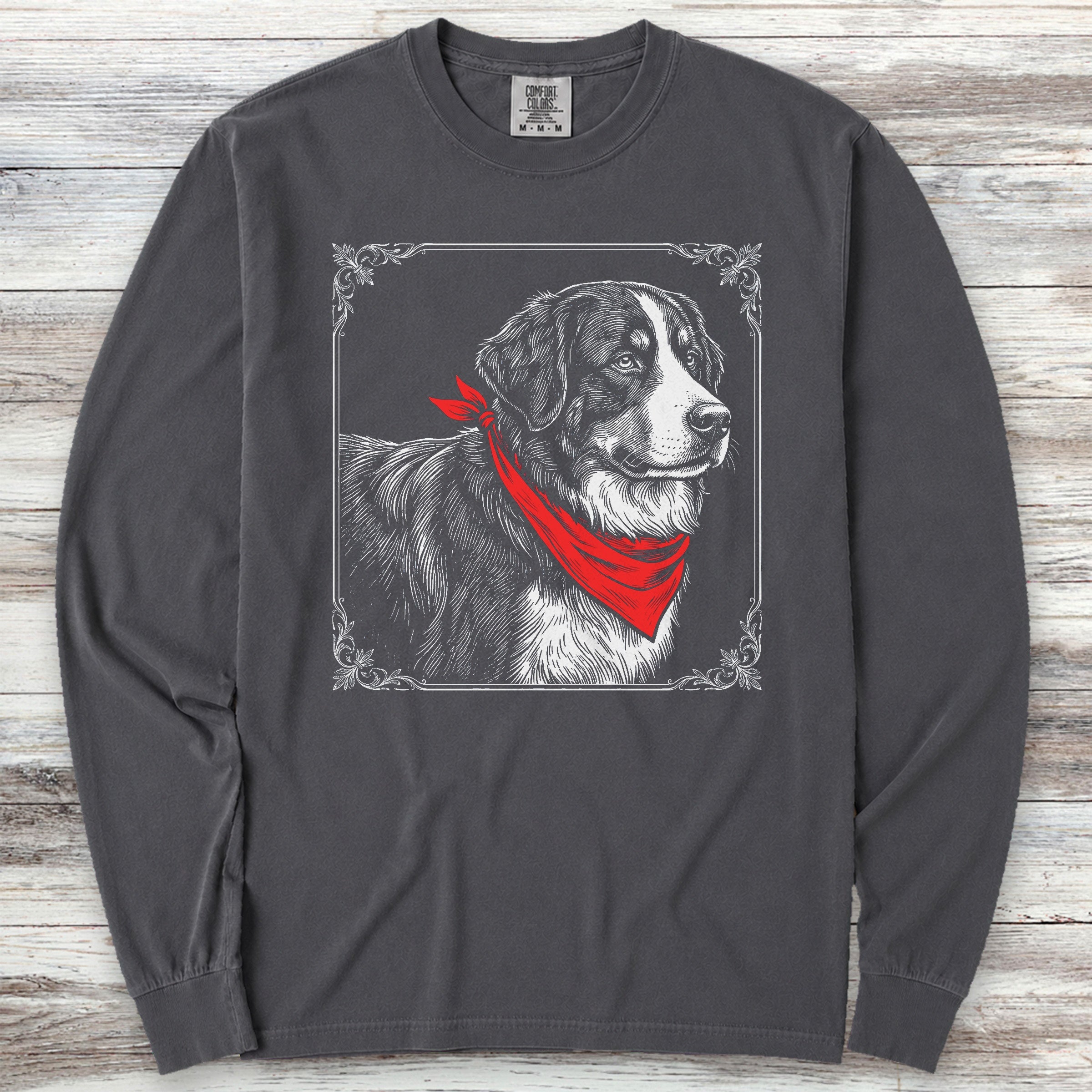 Bernese Mountain Dog Etching Long Sleeve Tee - Graphite