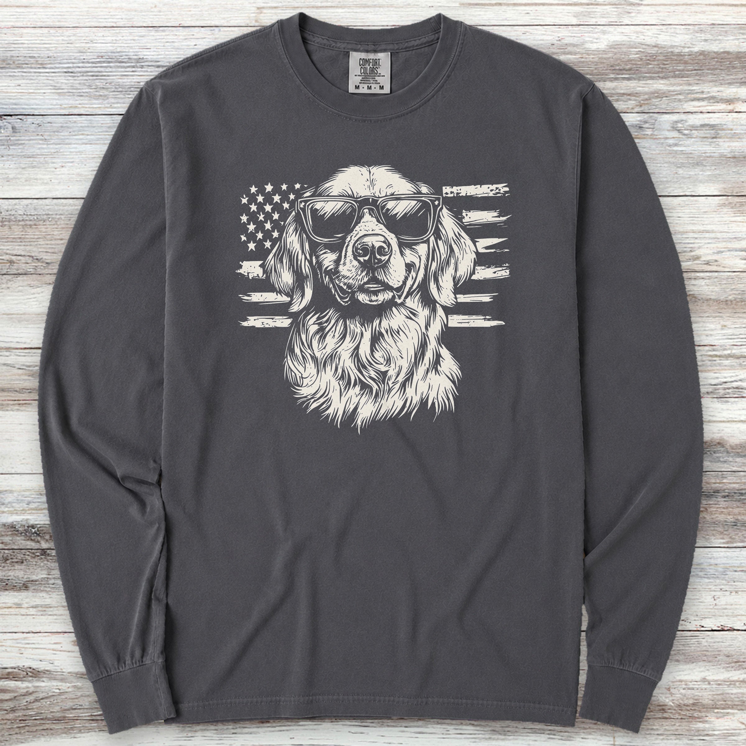 Golden Retriever Flag Long Sleeve Tee - Graphite