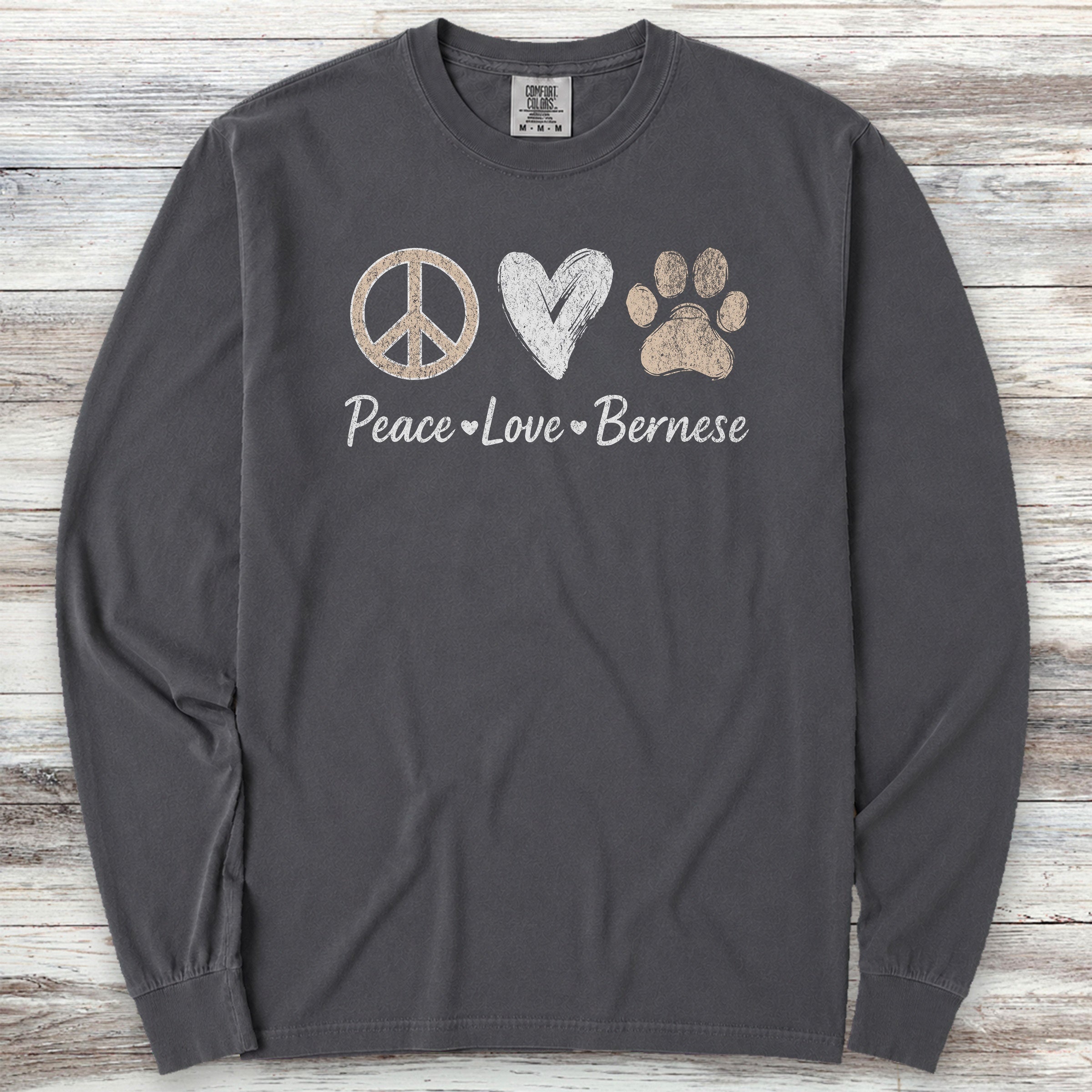 Bernese Mountain Dog Peace Long Sleeve Tee - Graphite