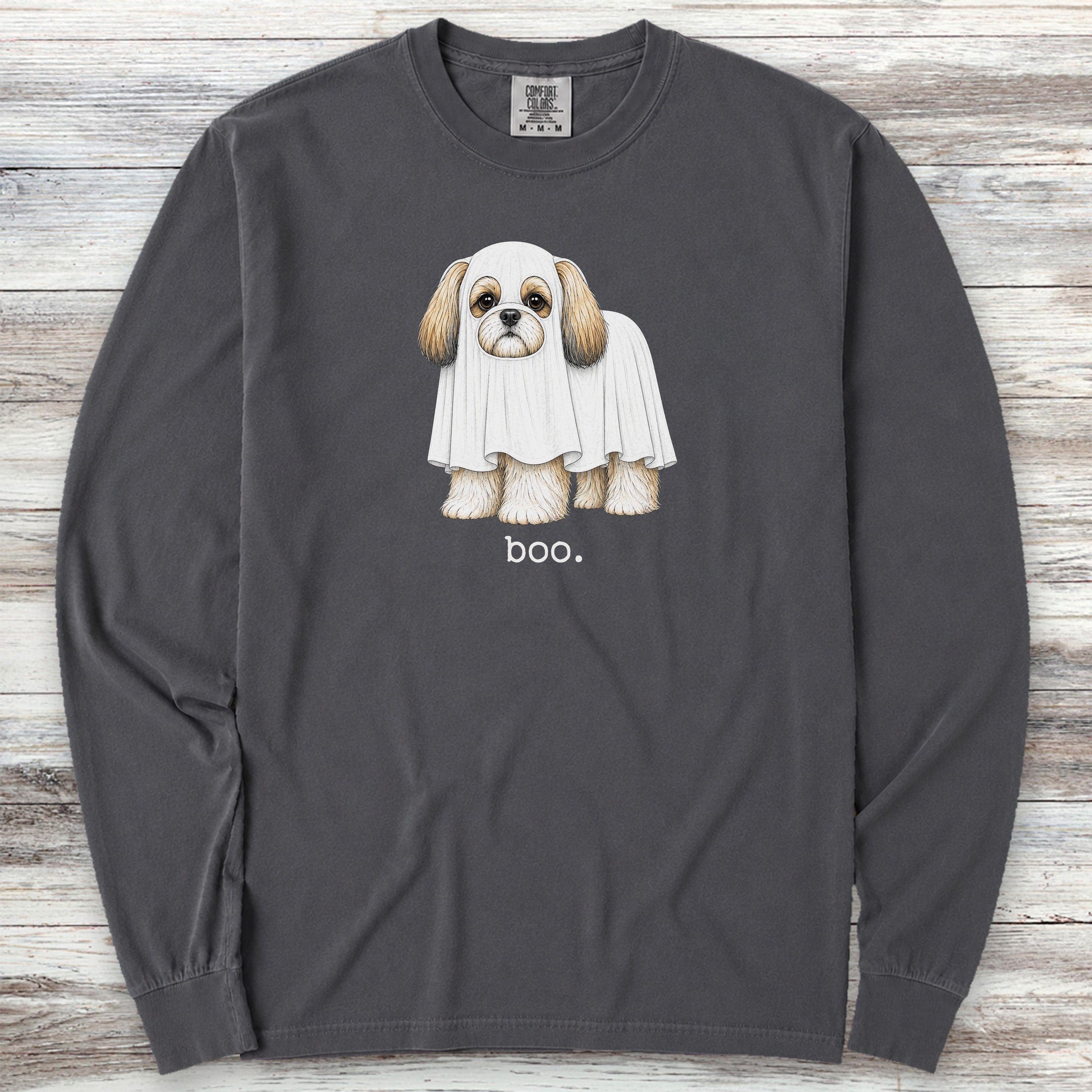 Shih Tzu Boo Long Sleeve Tee - Graphite