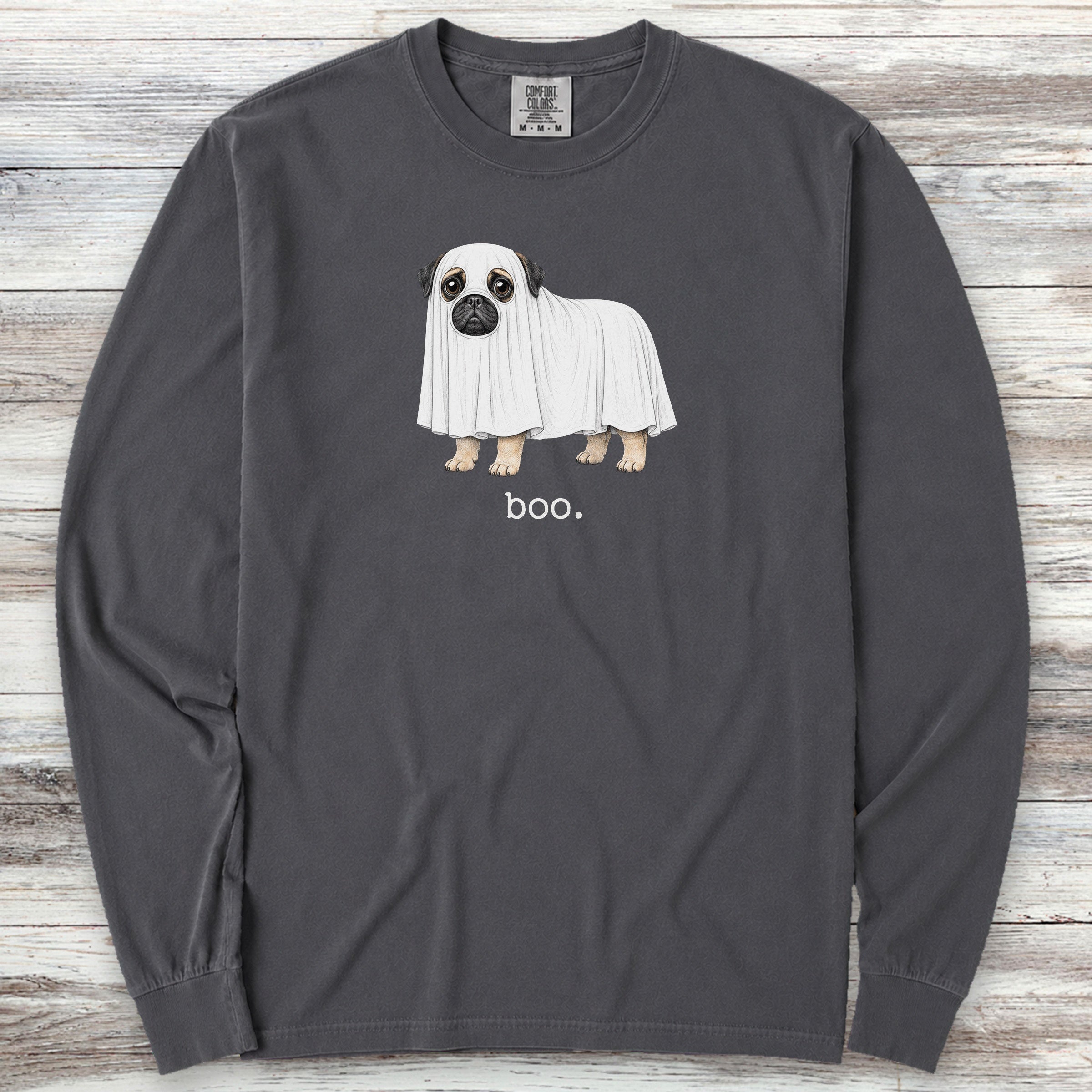 Pug Boo Long Sleeve Tee - Graphite