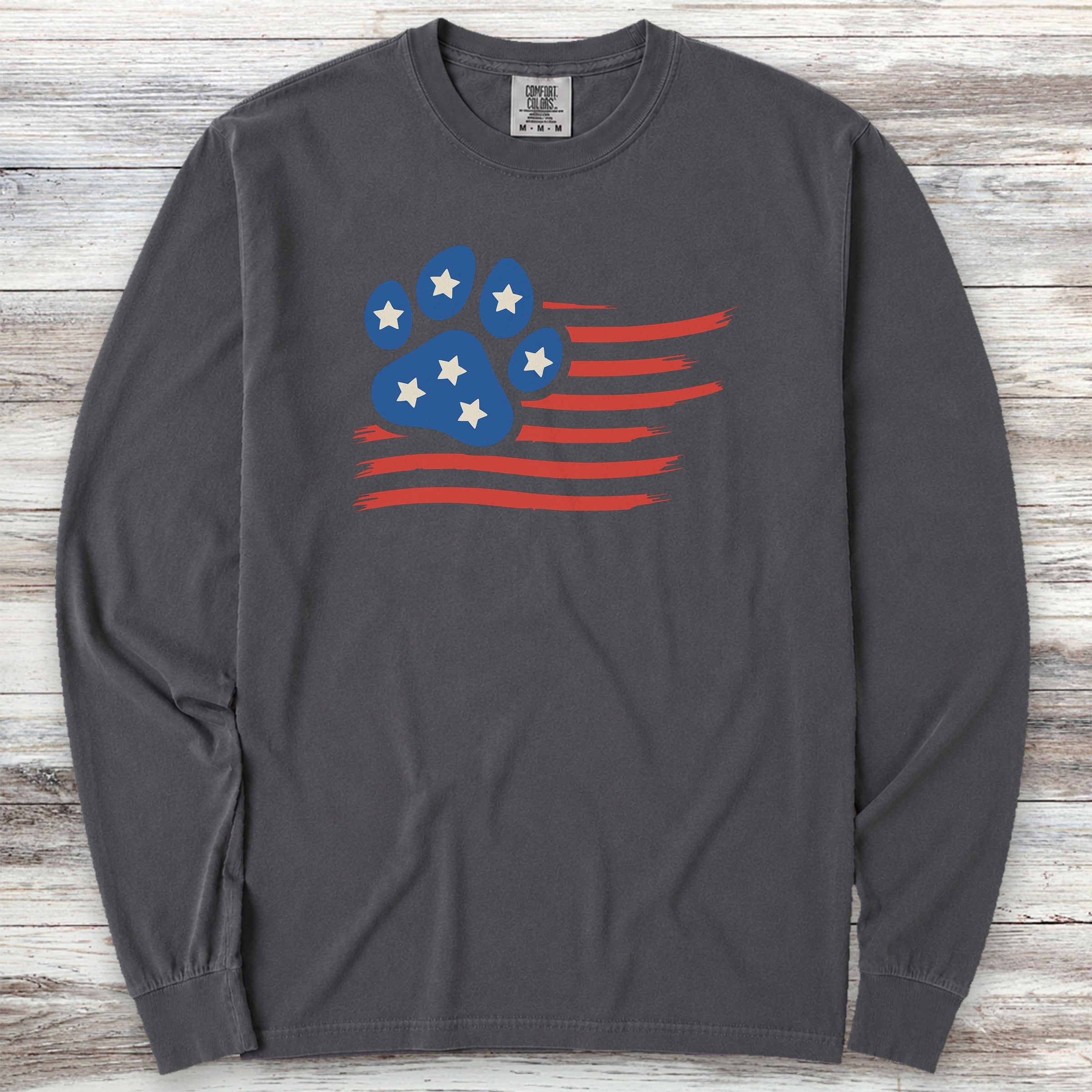 Paw Print Flag Long Sleeve Tee - Graphite