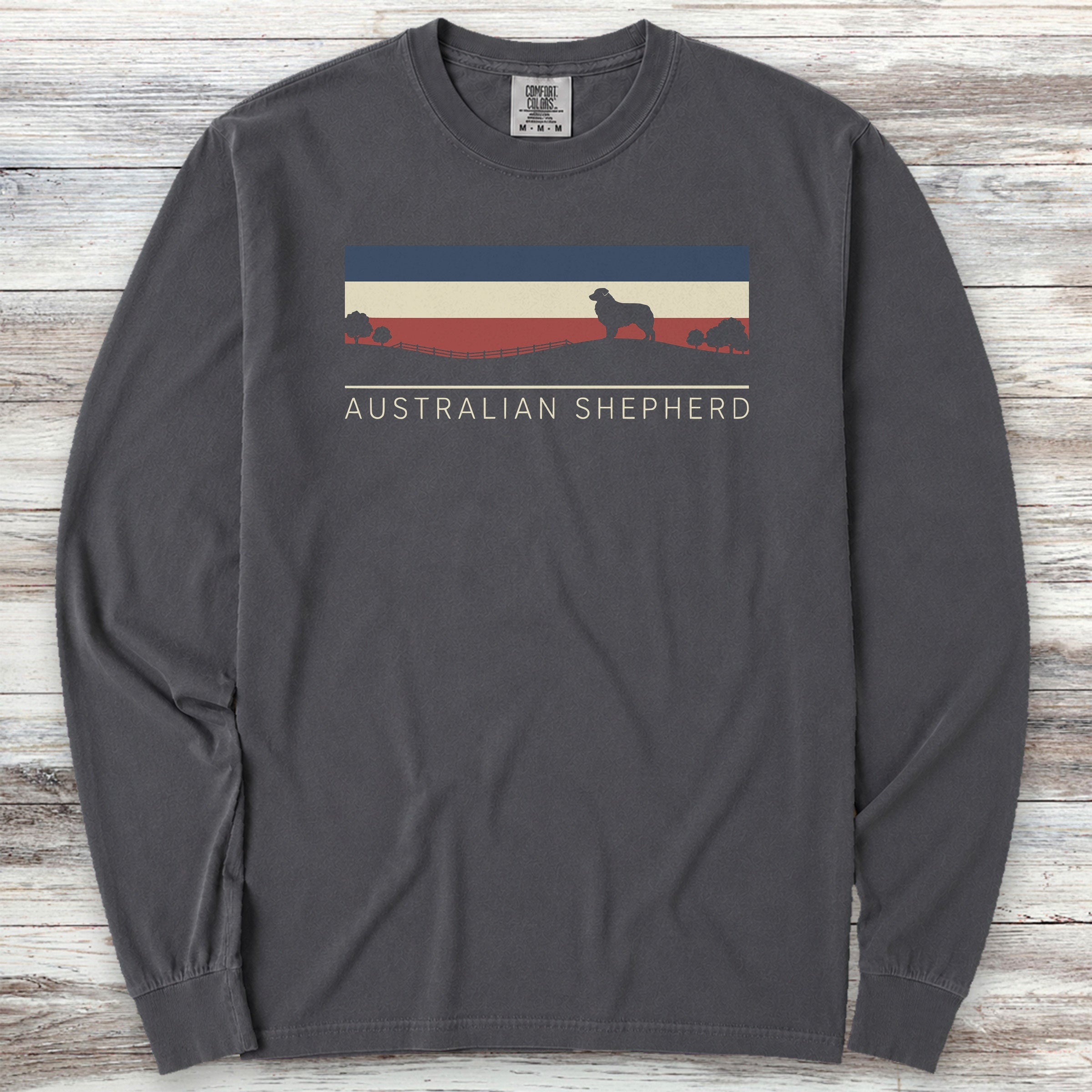 Australian Shepherd USA Sunset Long Sleeve Tee - Graphite
