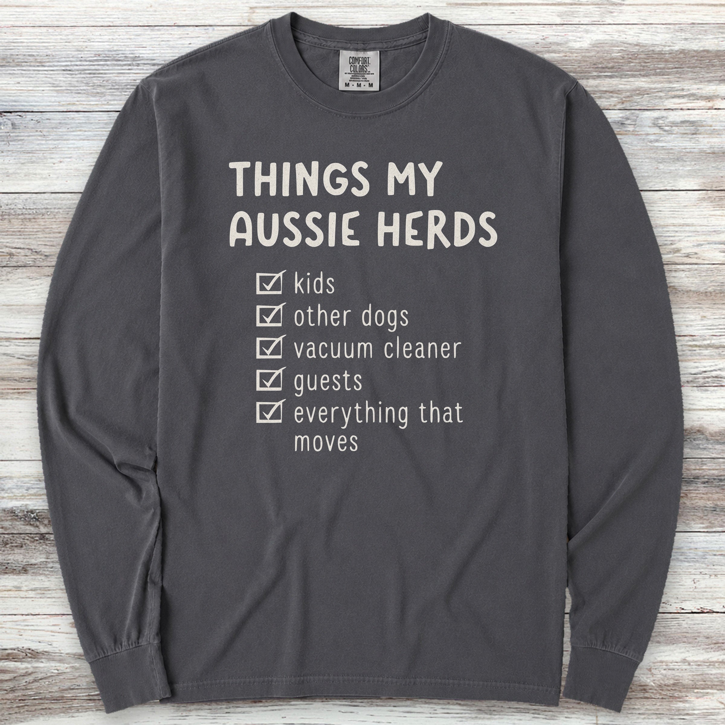 Australian Shepherd Herding List Long Sleeve Tee - Graphite